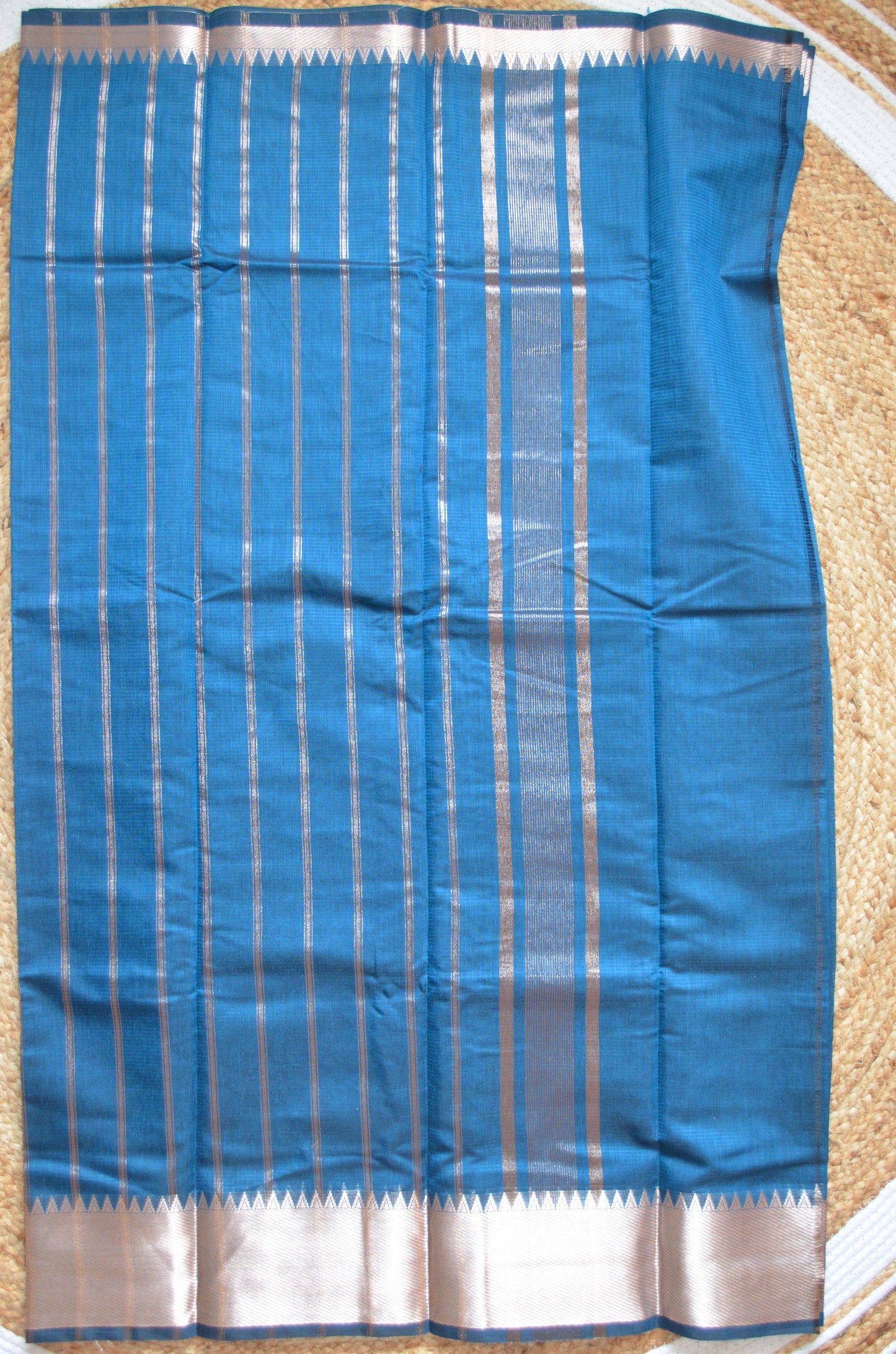 Cyan Mangalagiri Cotton Silk Handloom Saree