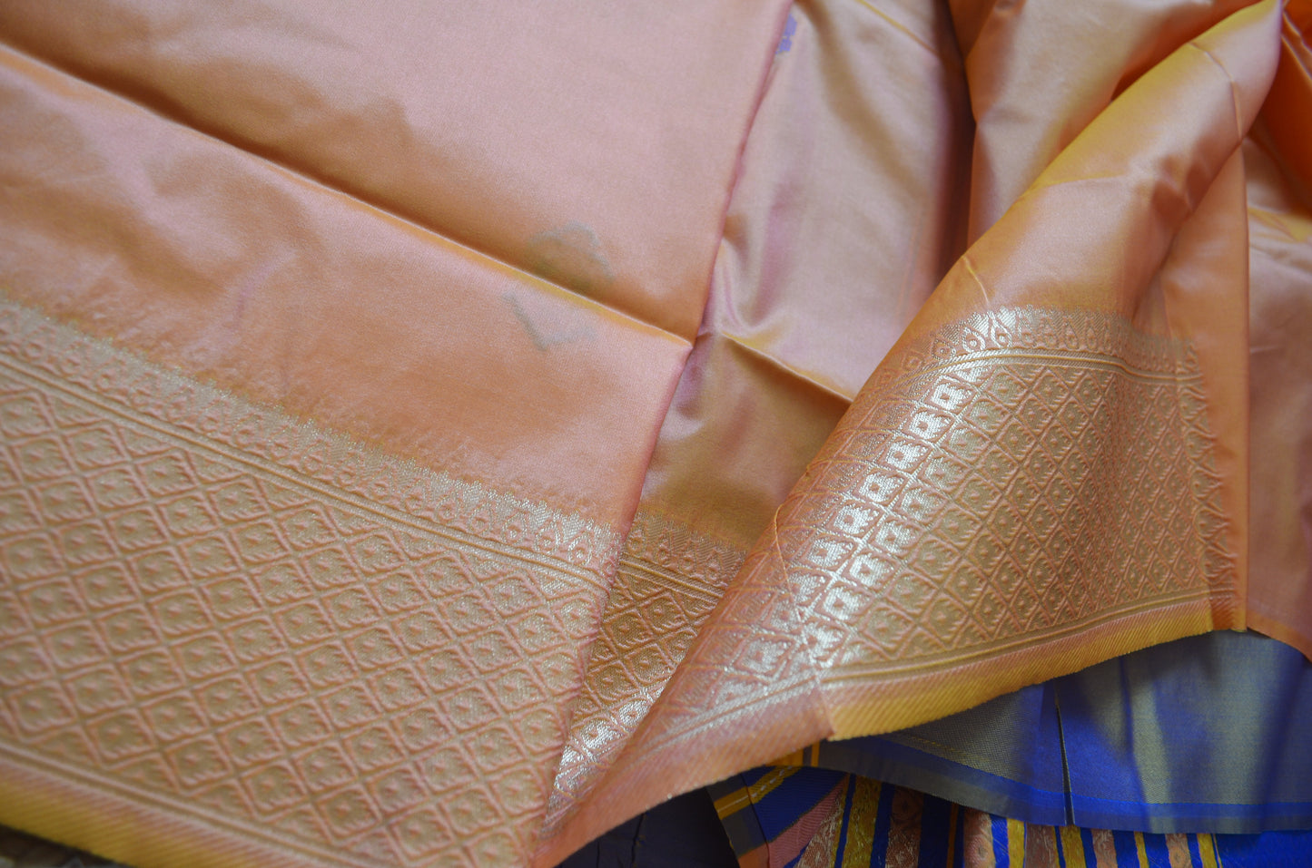 Beige Kantha Work Katan Silk Saree
