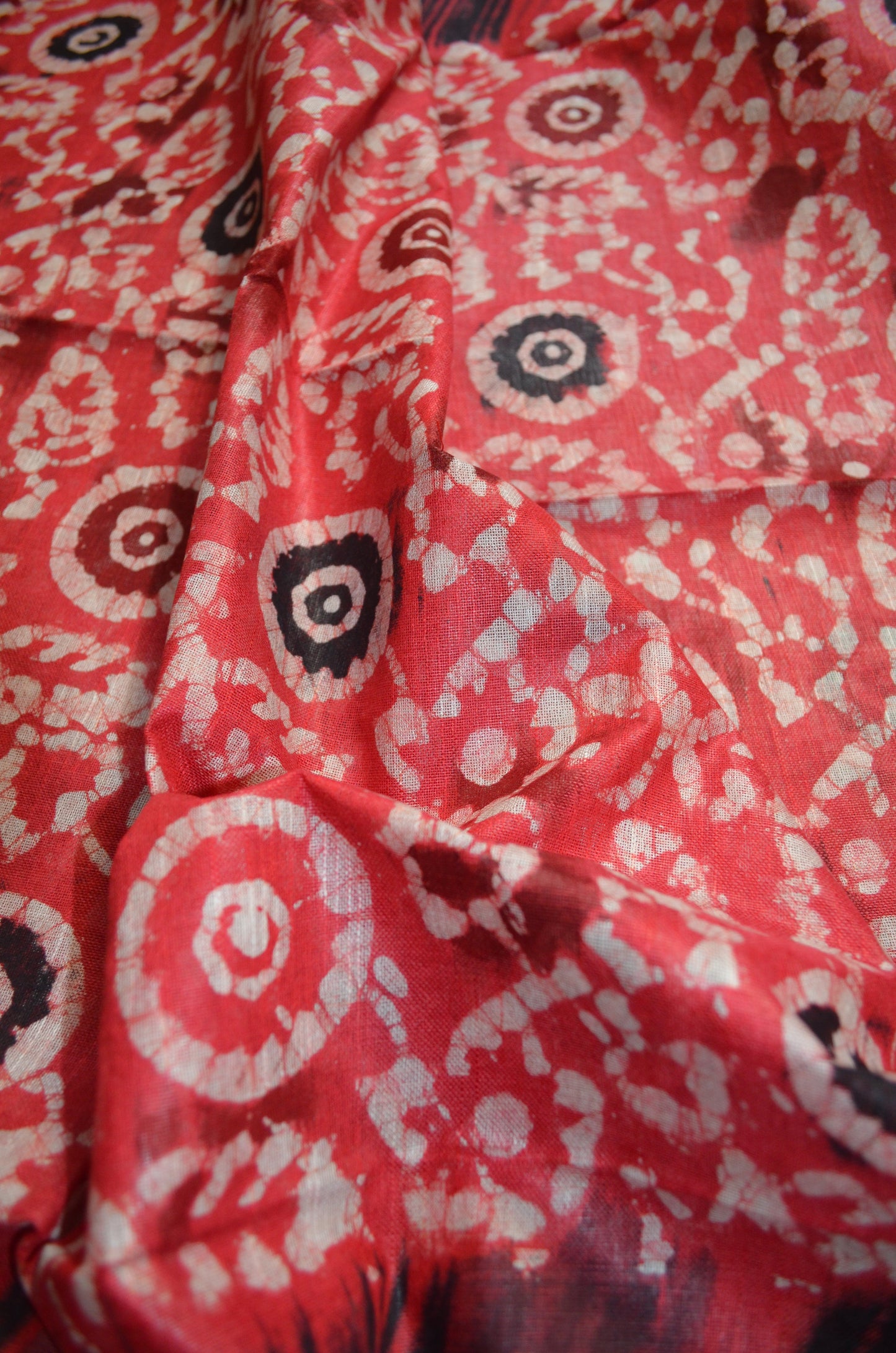 Red Block Print Linen Handloom Saree