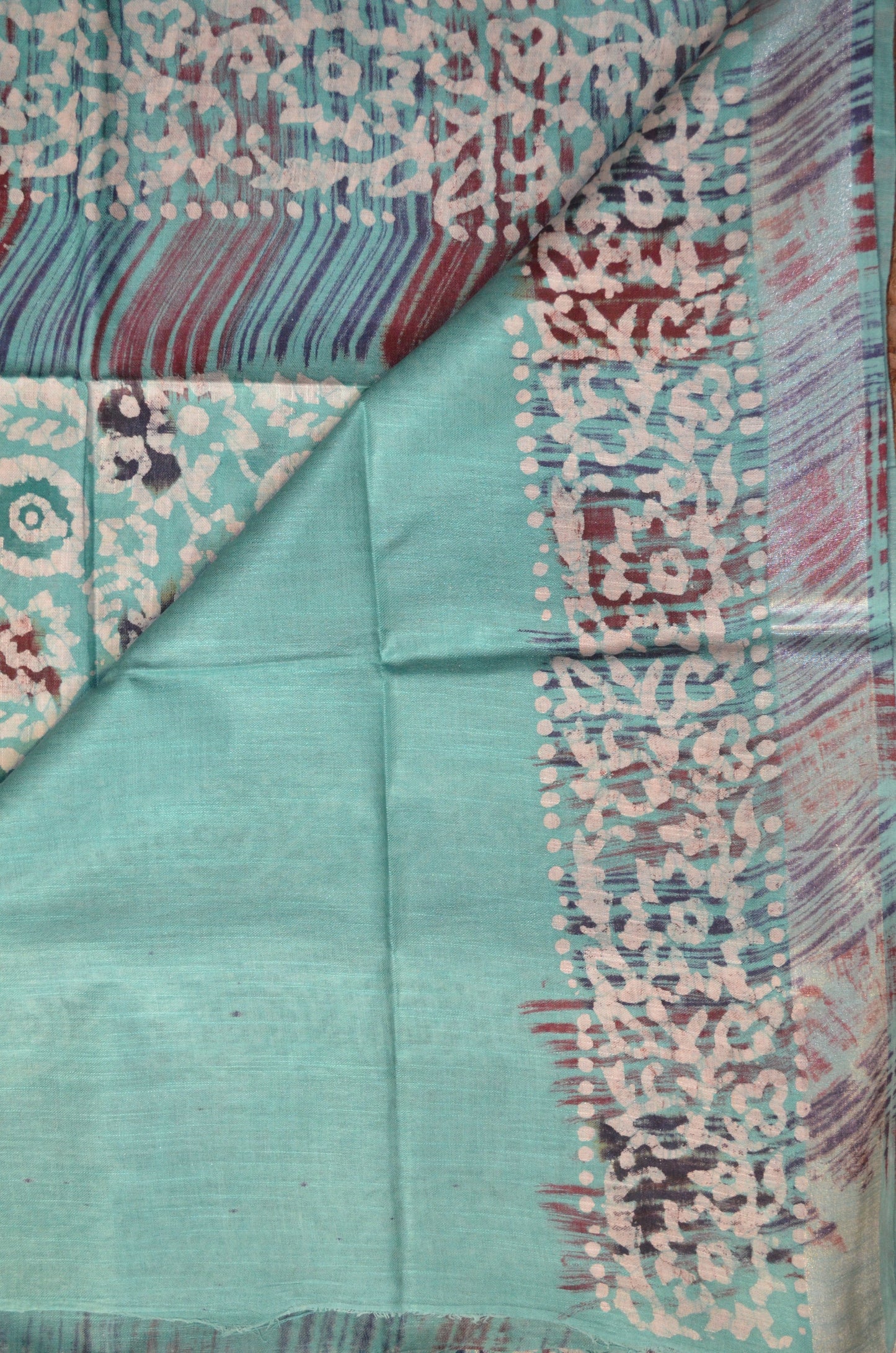Sea Green Block Print Linen Handloom Saree