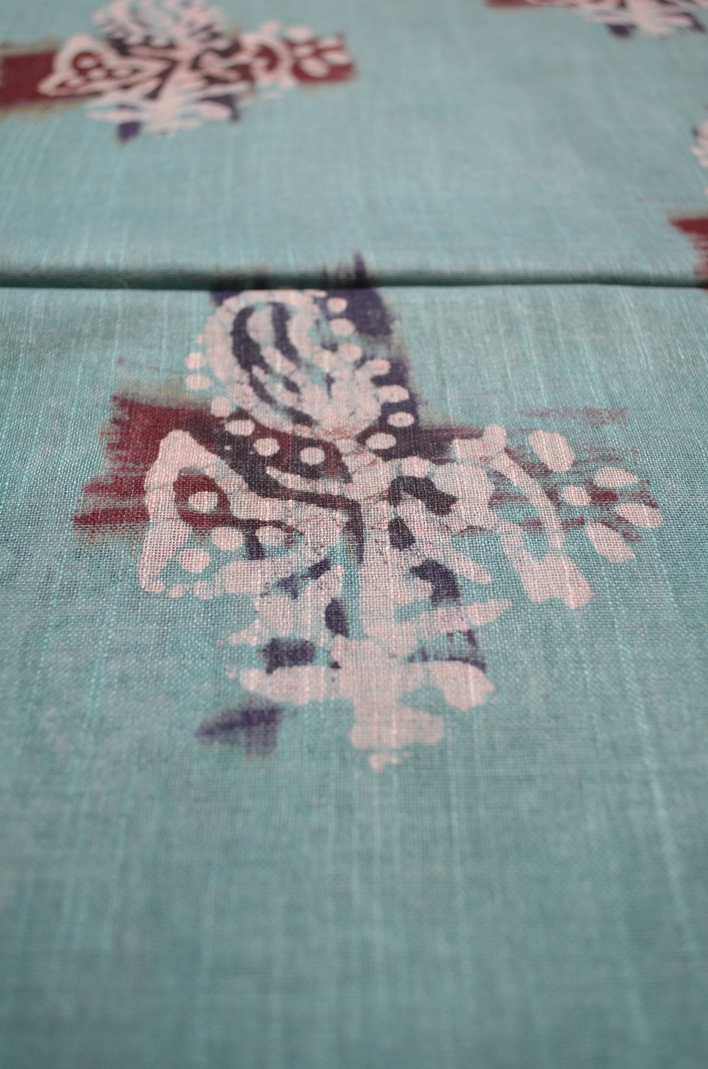 Sea Green Block Print Linen Handloom Saree