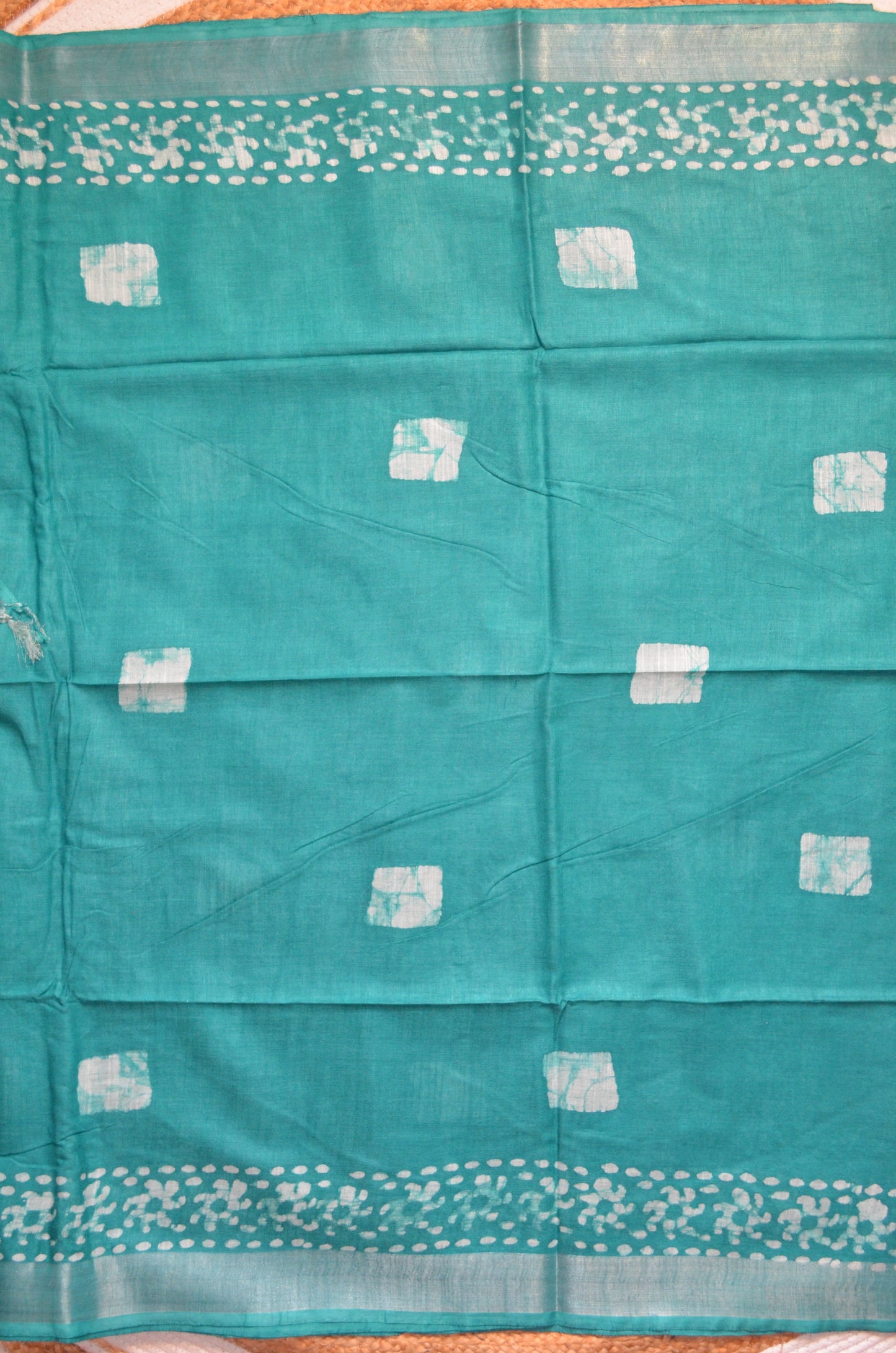 Sea Green Bagru Linen Handloom Saree