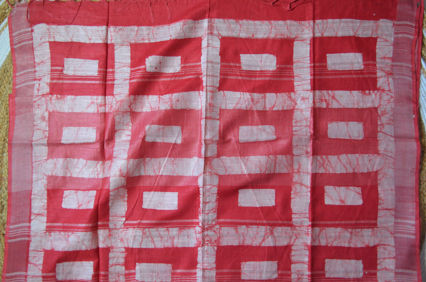 Red Bagru Linen Handloom Saree