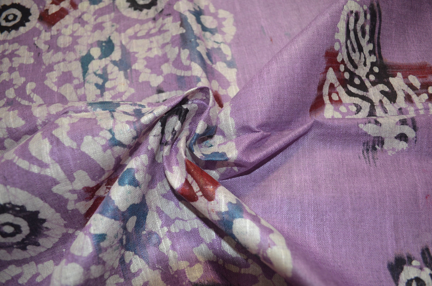 Lavender Block Print Linen Handloom Saree