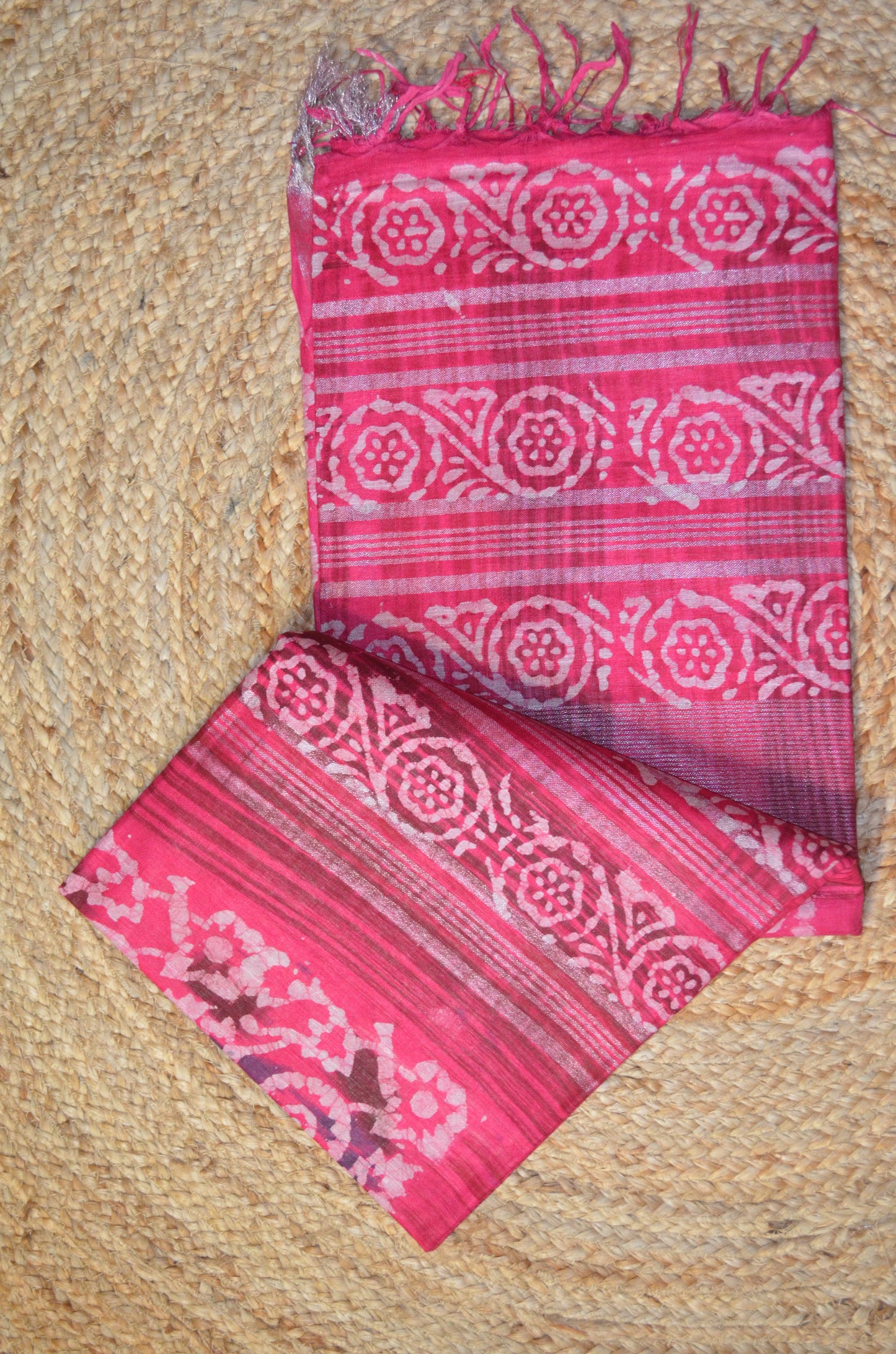 Rani Block Print Linen Handloom Saree