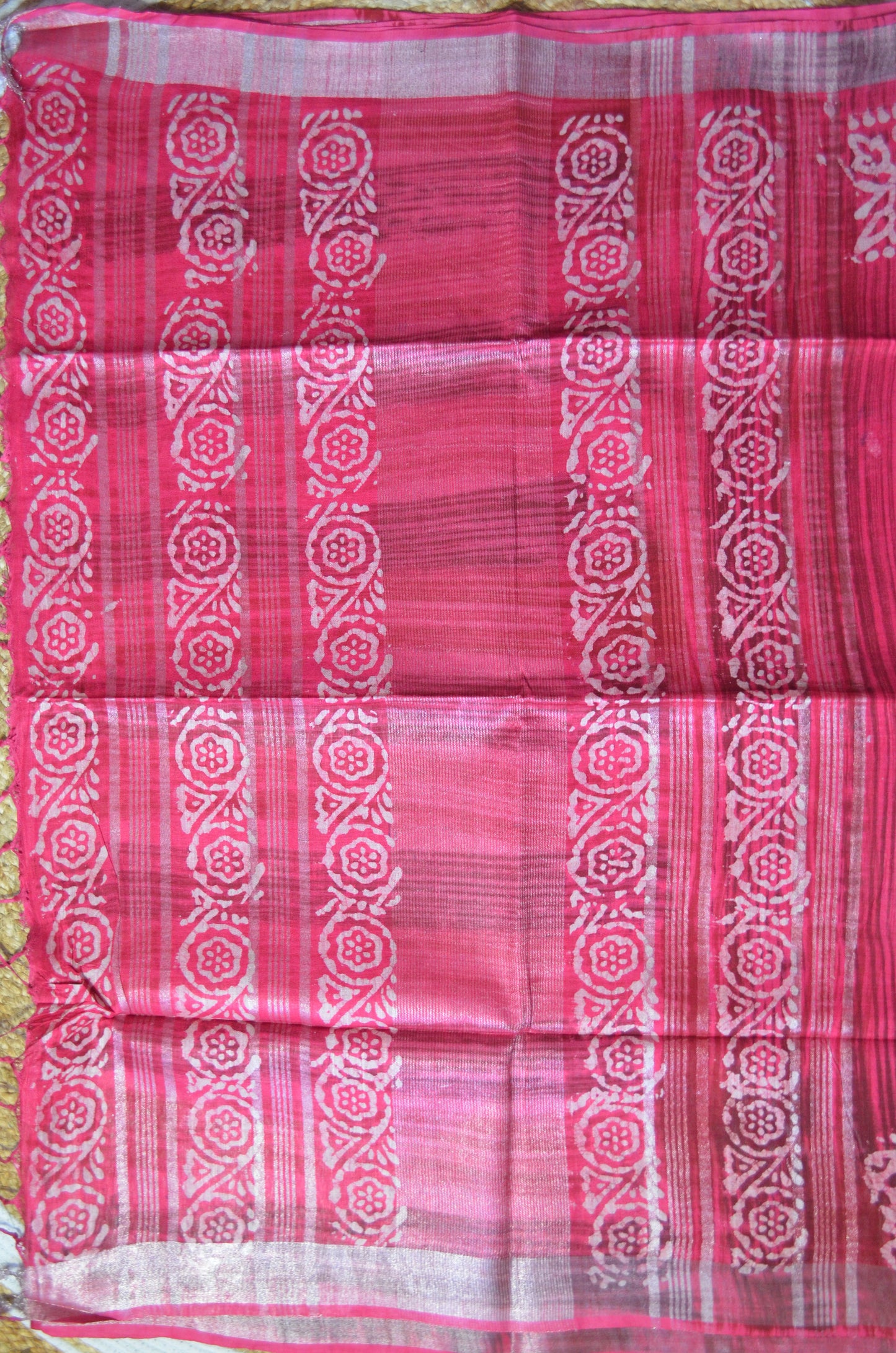 Rani Block Print Linen Handloom Saree
