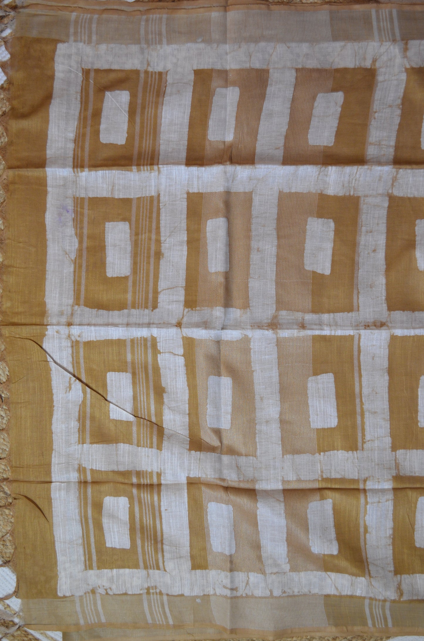 Dark Beige Bagru Linen Handloom Saree