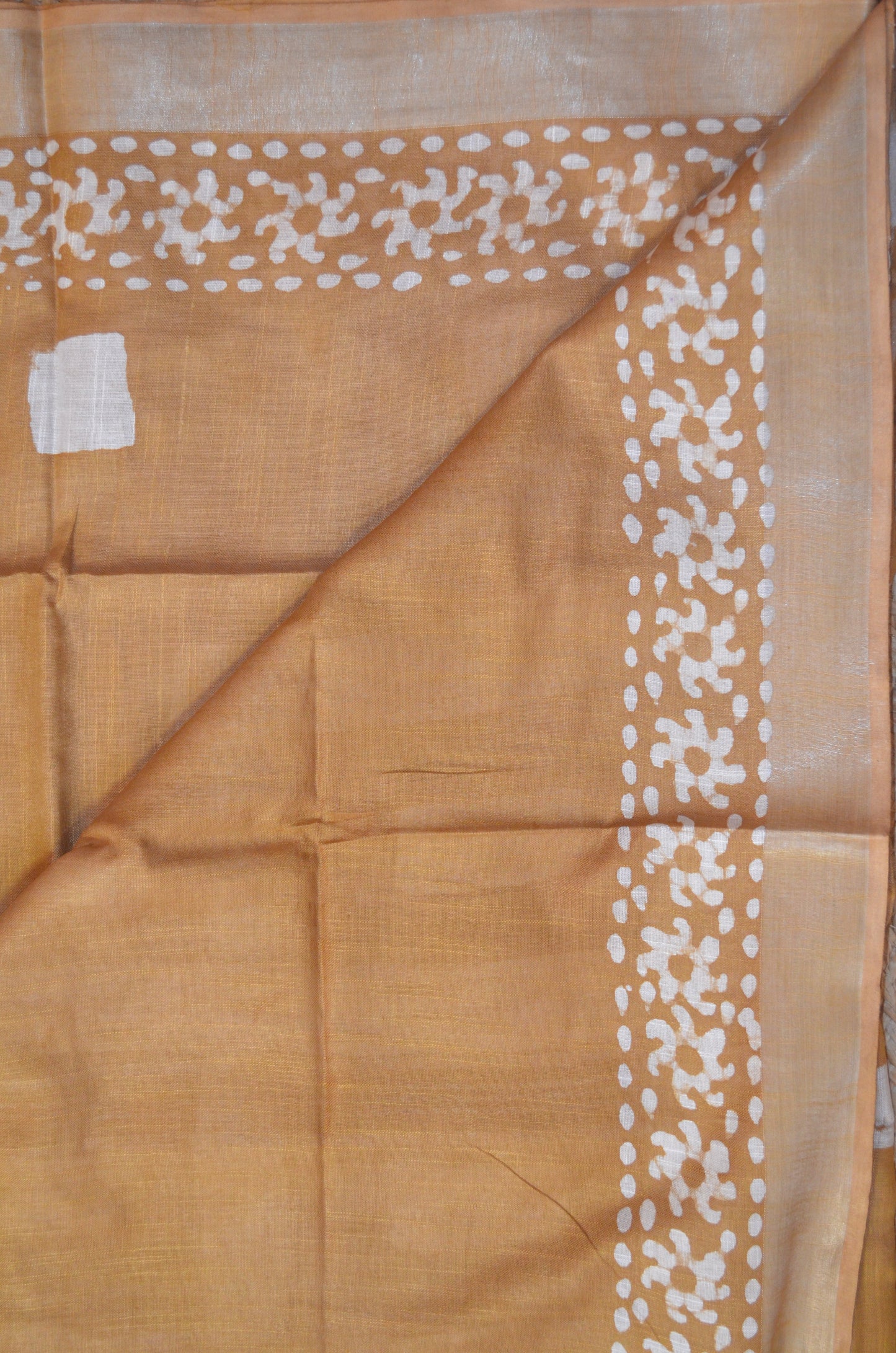 Dark Beige Bagru Linen Handloom Saree