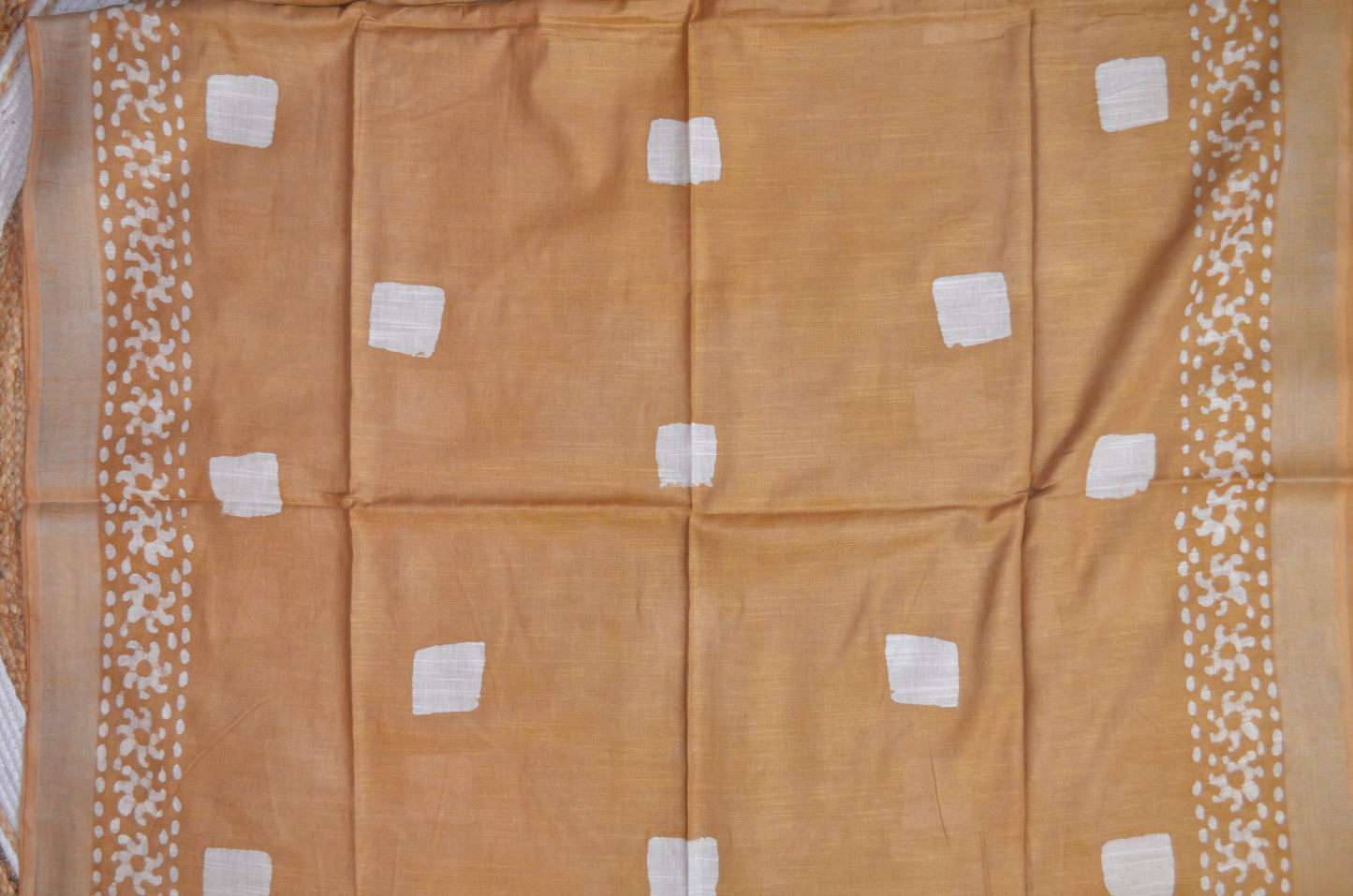 Dark Beige Bagru Linen Handloom Saree
