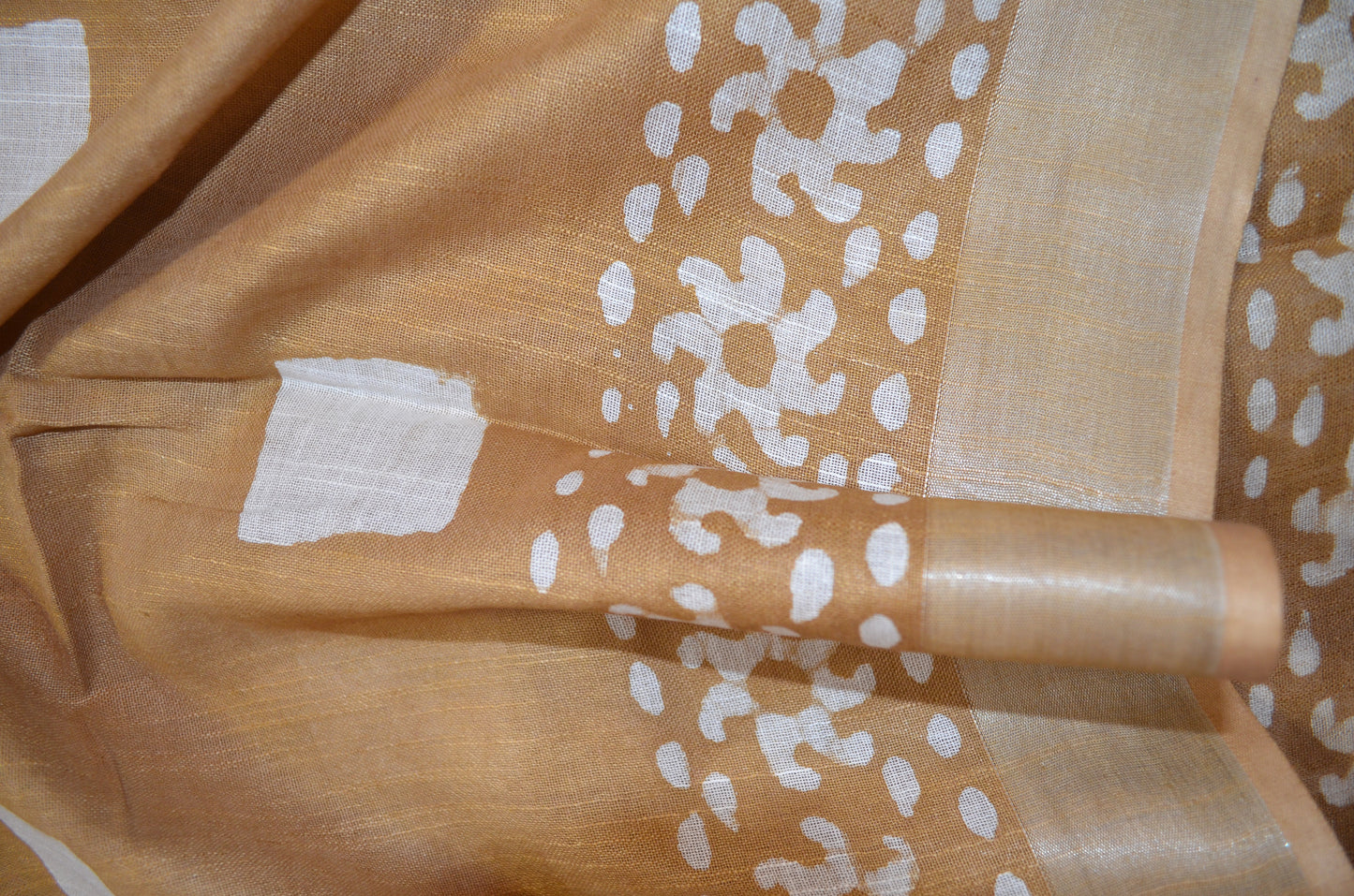 Dark Beige Bagru Linen Handloom Saree