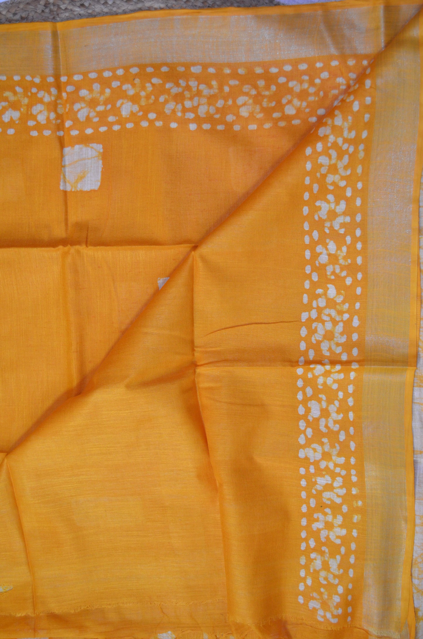 Yellow Bagru Linen Handloom Saree