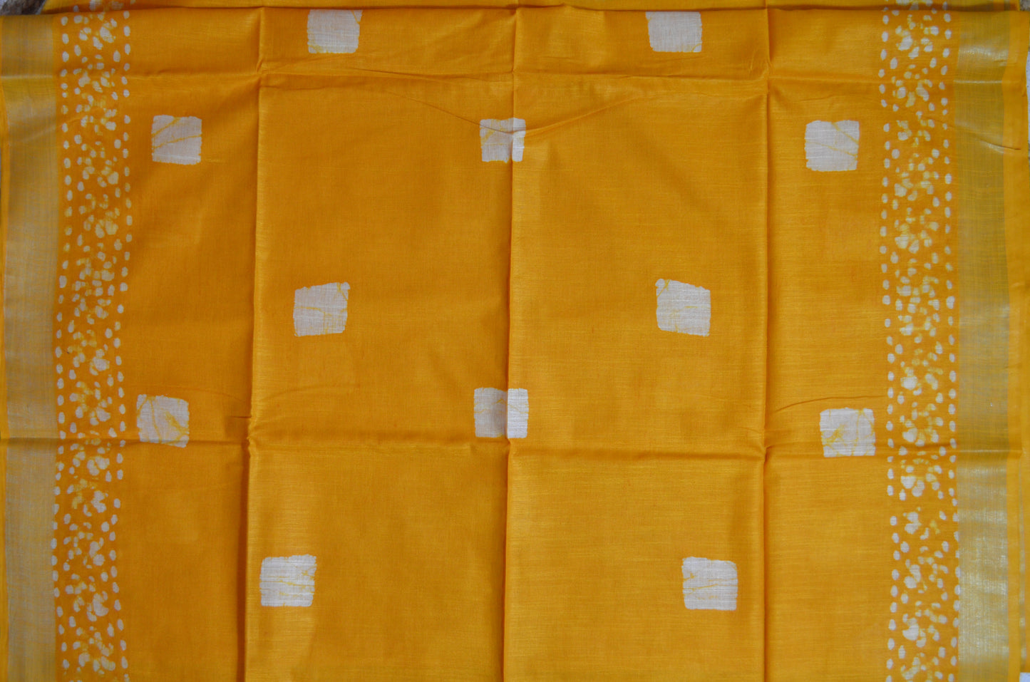 Yellow Bagru Linen Handloom Saree