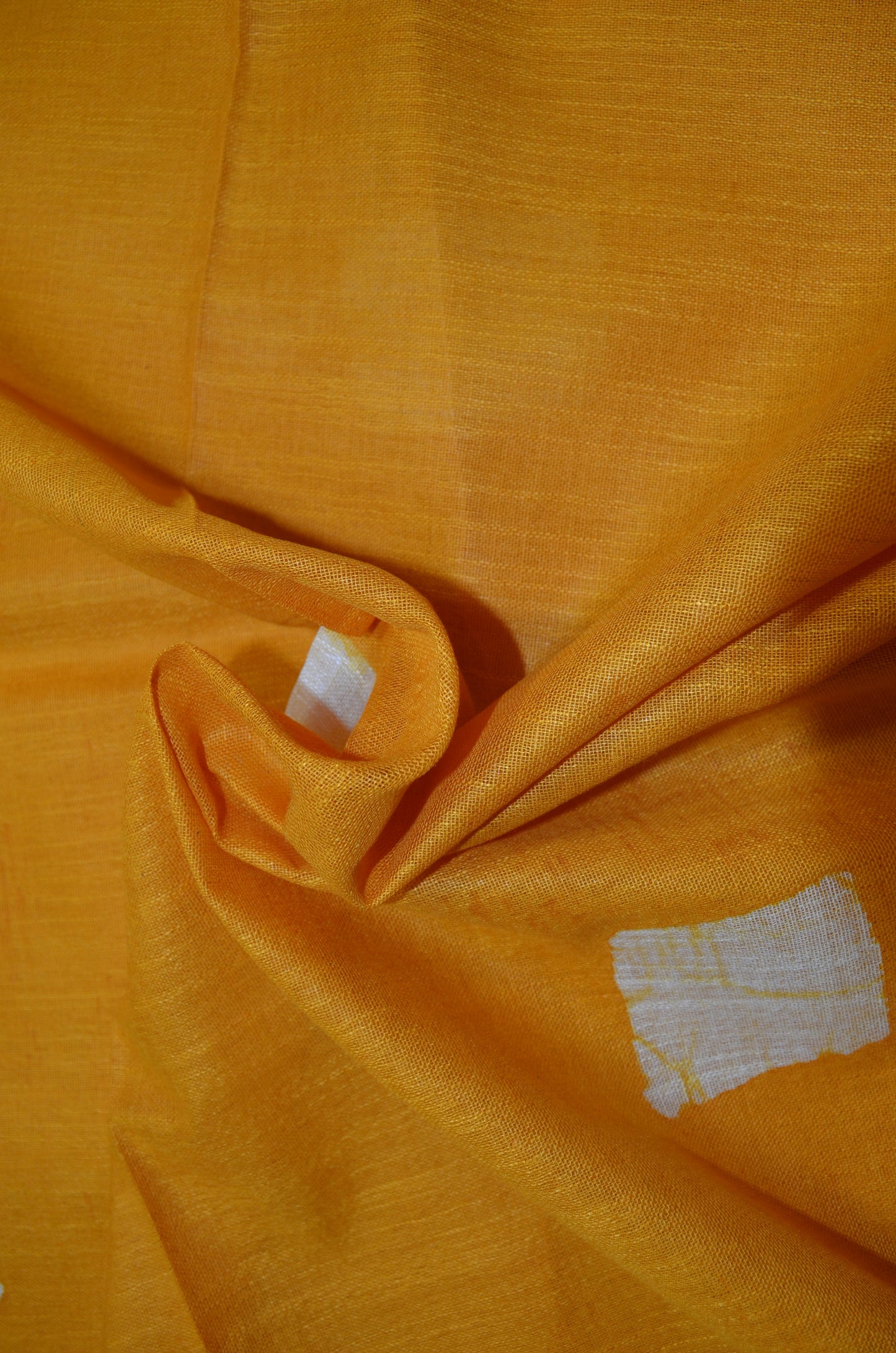 Yellow Bagru Linen Handloom Saree