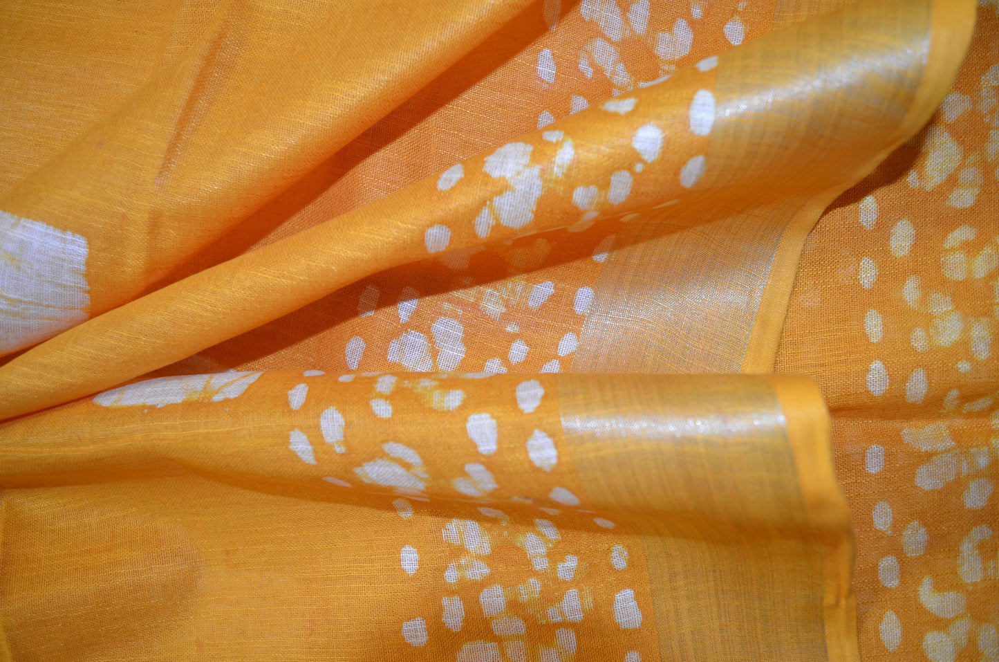 Yellow Bagru Linen Handloom Saree