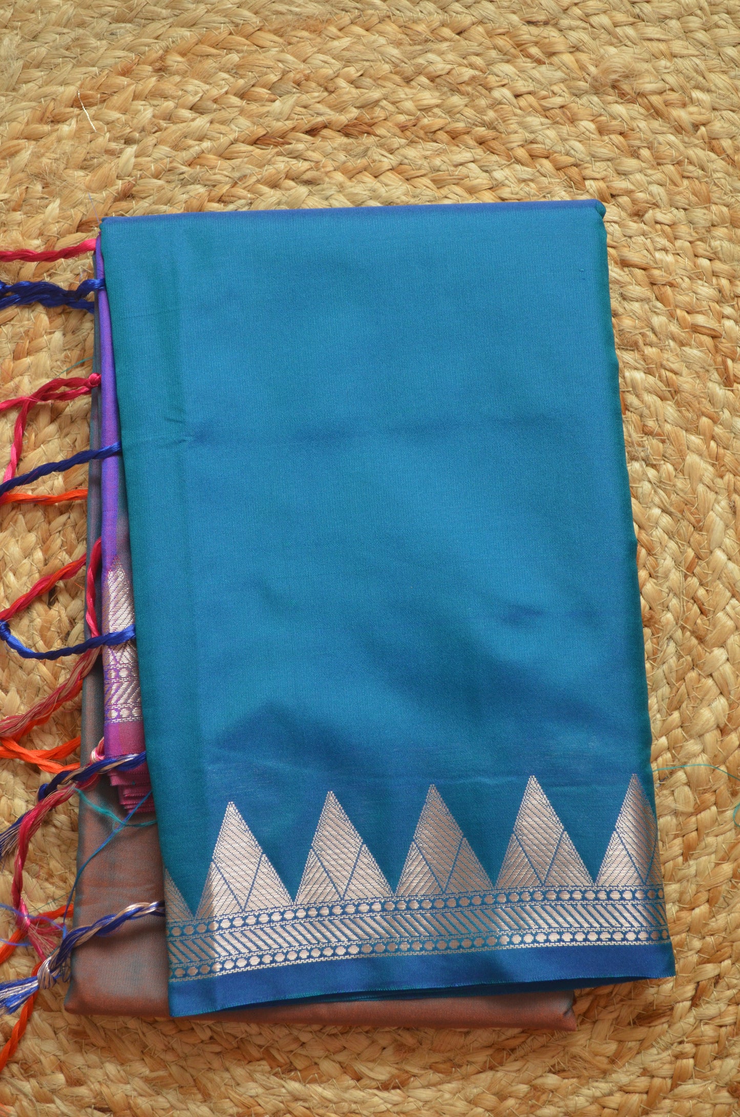 Teal Rust Magenta Katan Silk Saree