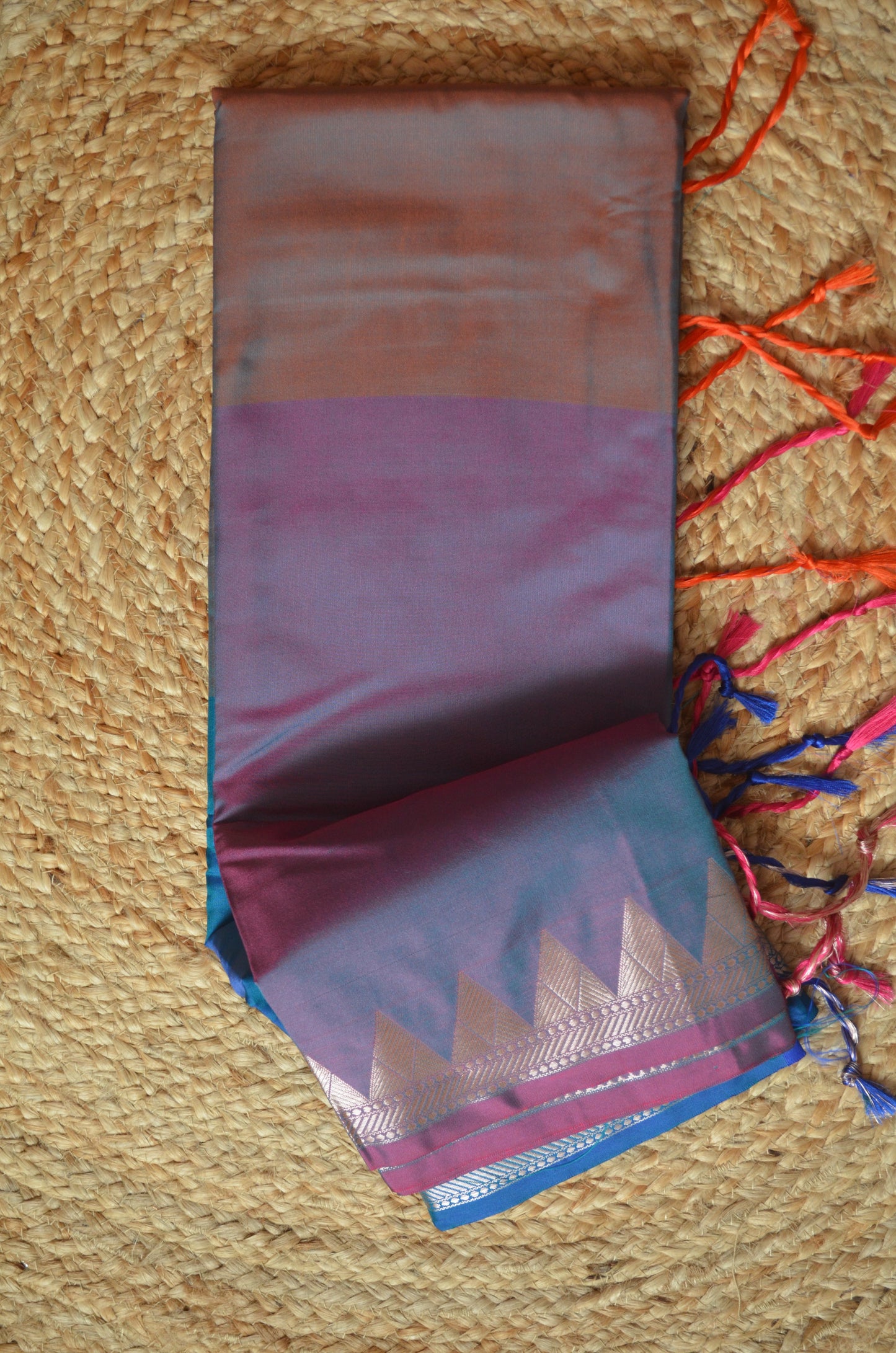 Teal Rust Magenta Katan Silk Saree