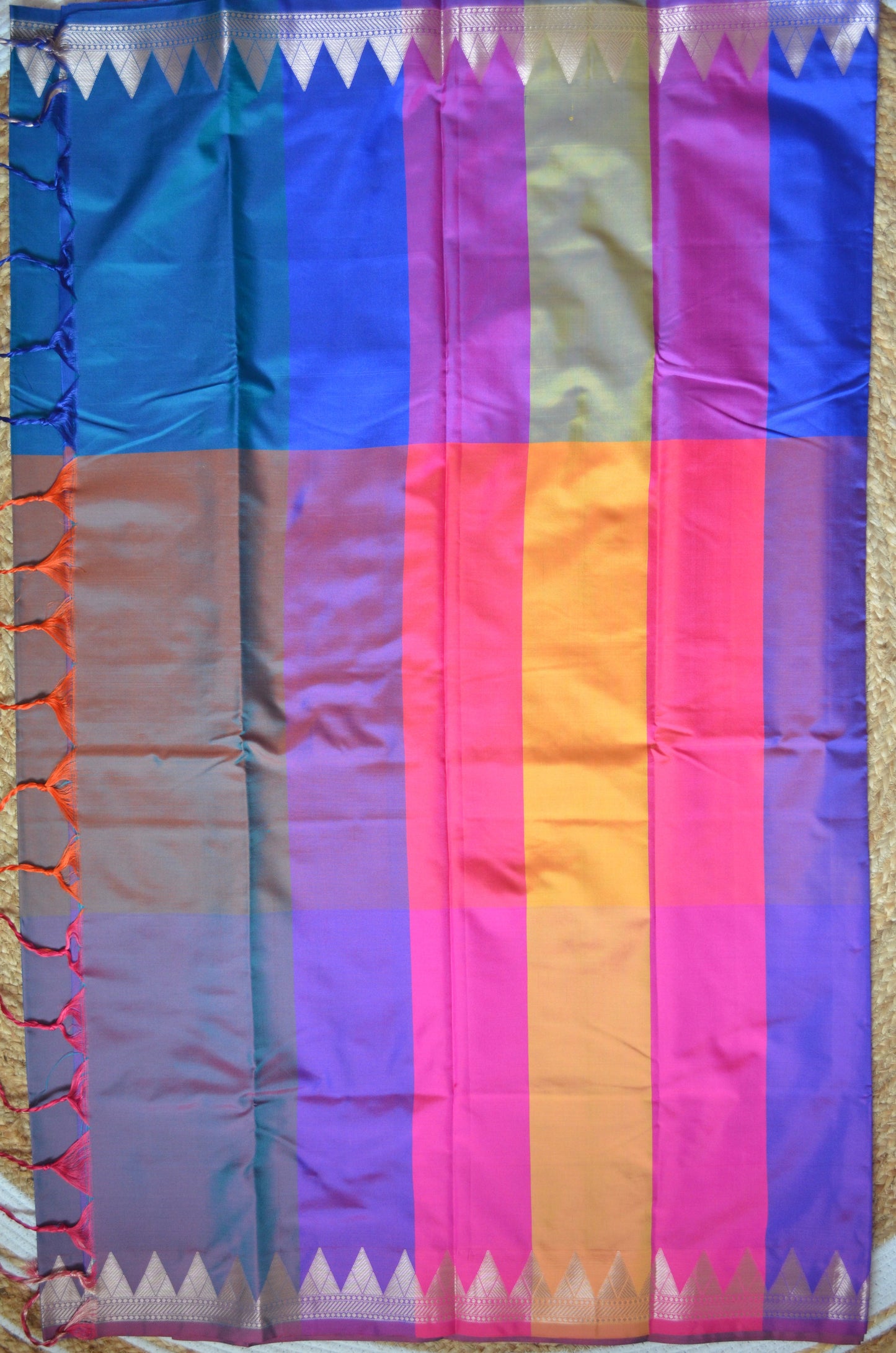 Teal Rust Magenta Katan Silk Saree