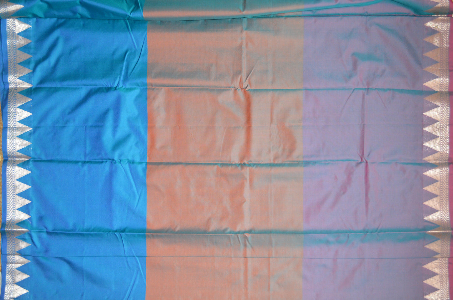 Teal Rust Magenta Katan Silk Saree