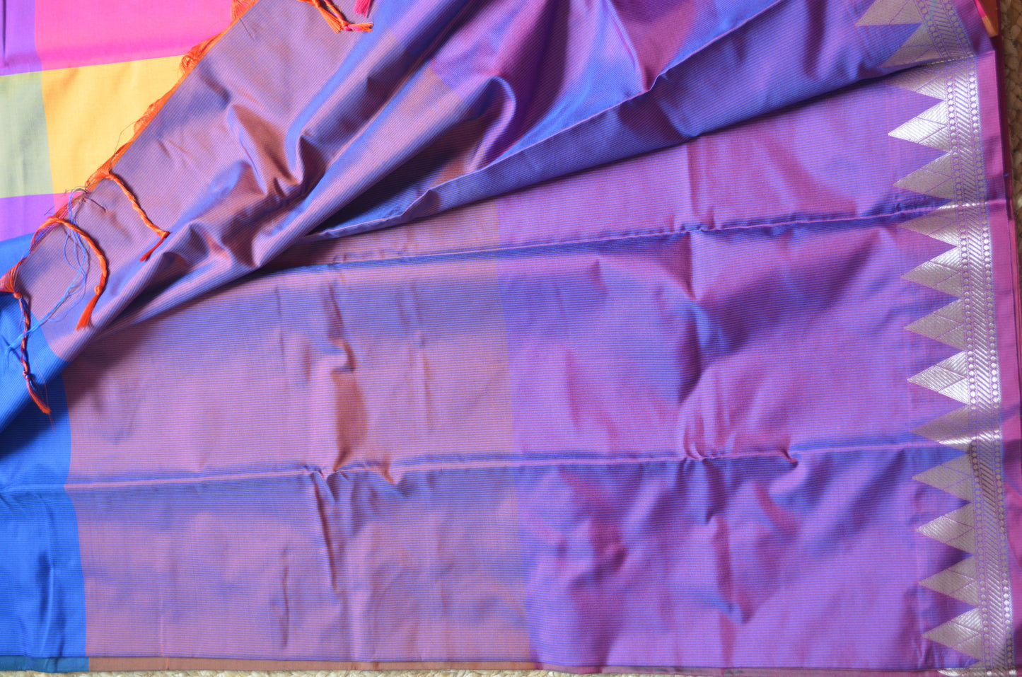 Cyan Rust Magenta Katan Silk Saree