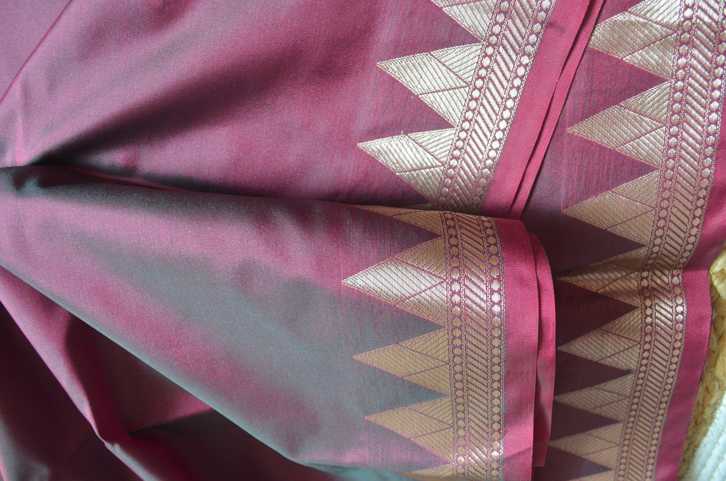 Cyan Rust Magenta Katan Silk Saree