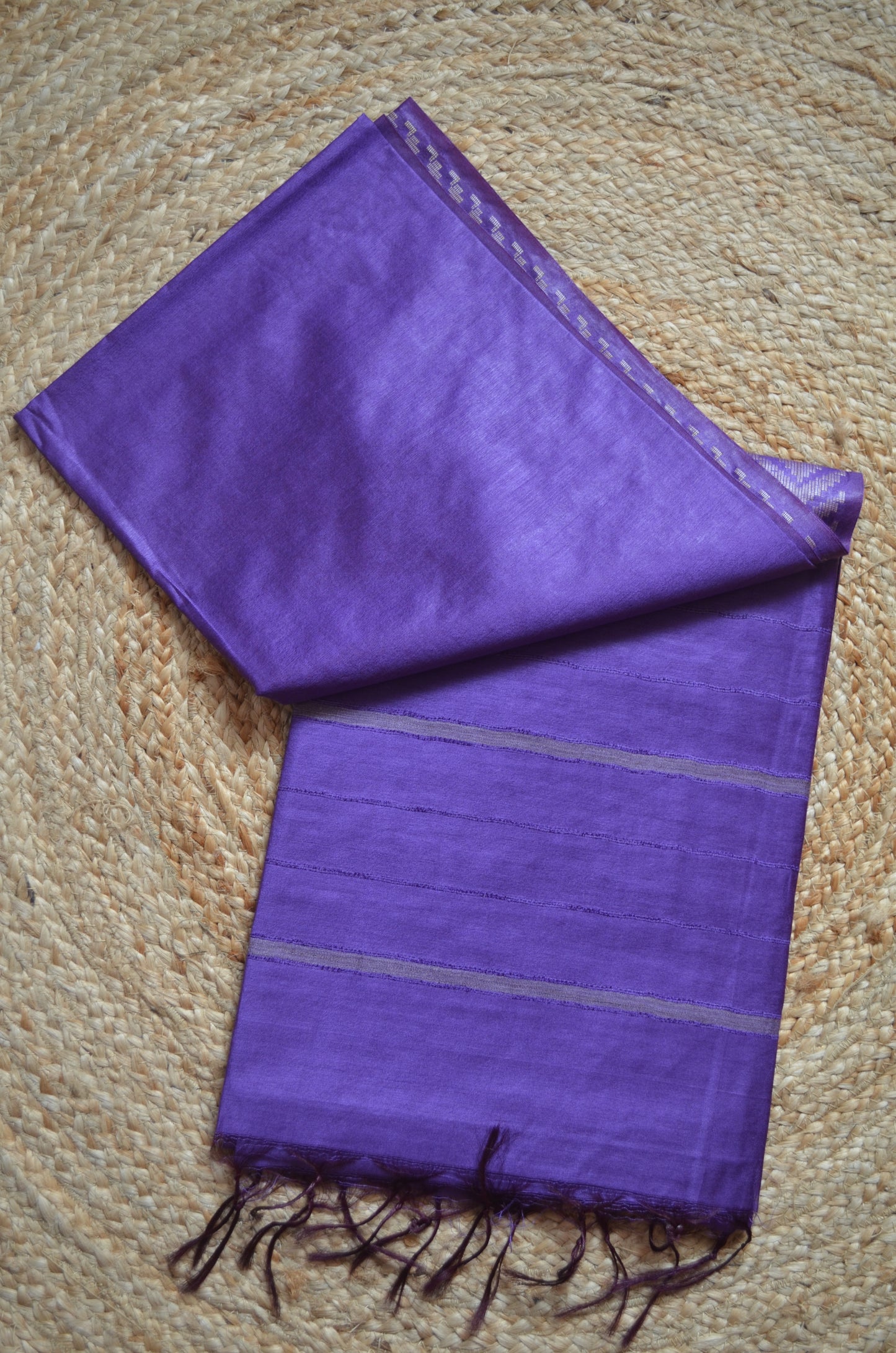 Purple Contemporary Thread Work Vegan Silk Handloom Saree