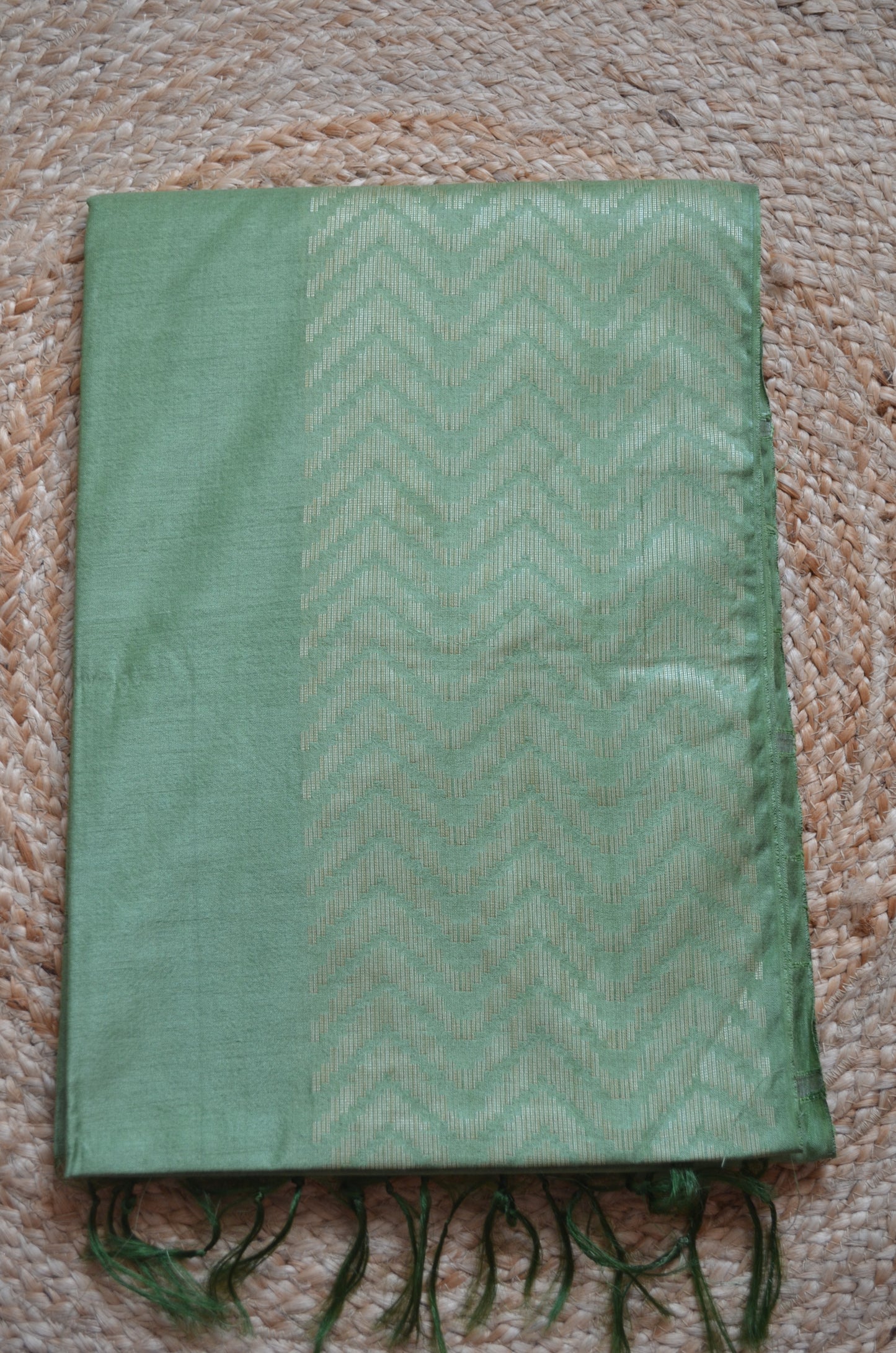 Olive Contemporary Thread Work Vegan Silk Handloom Saree