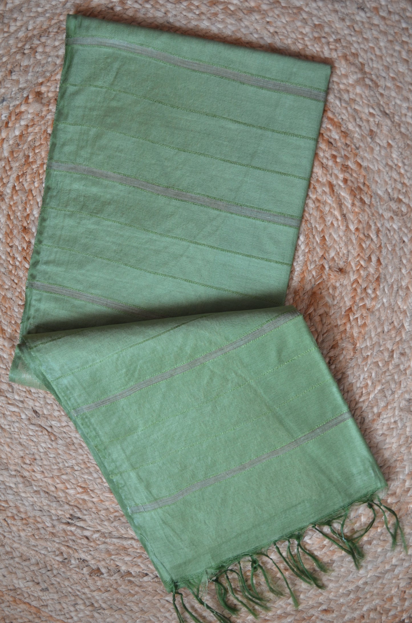 Olive Contemporary Thread Work Vegan Silk Handloom Saree