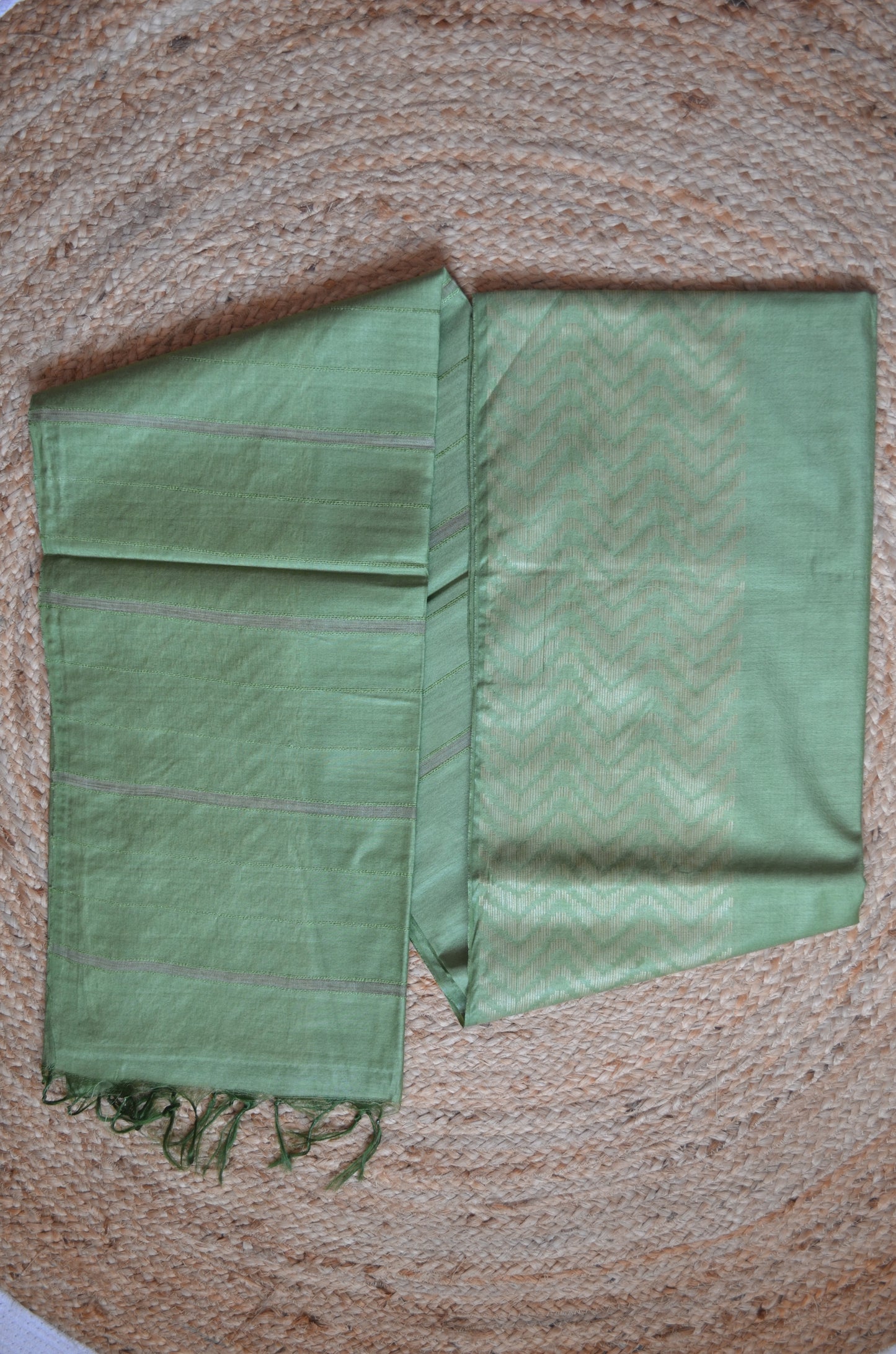 Olive Contemporary Thread Work Vegan Silk Handloom Saree