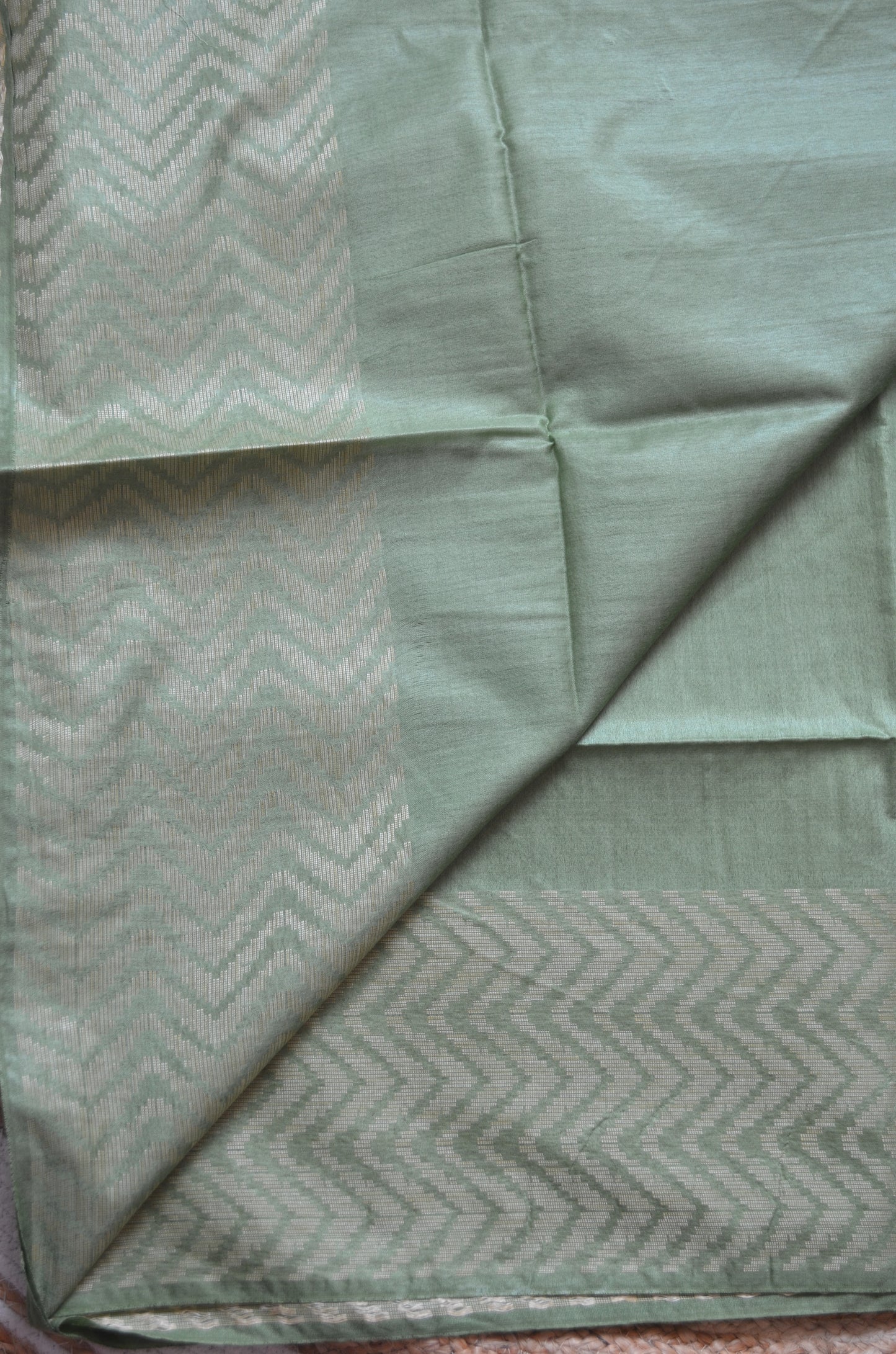 Olive Contemporary Thread Work Vegan Silk Handloom Saree