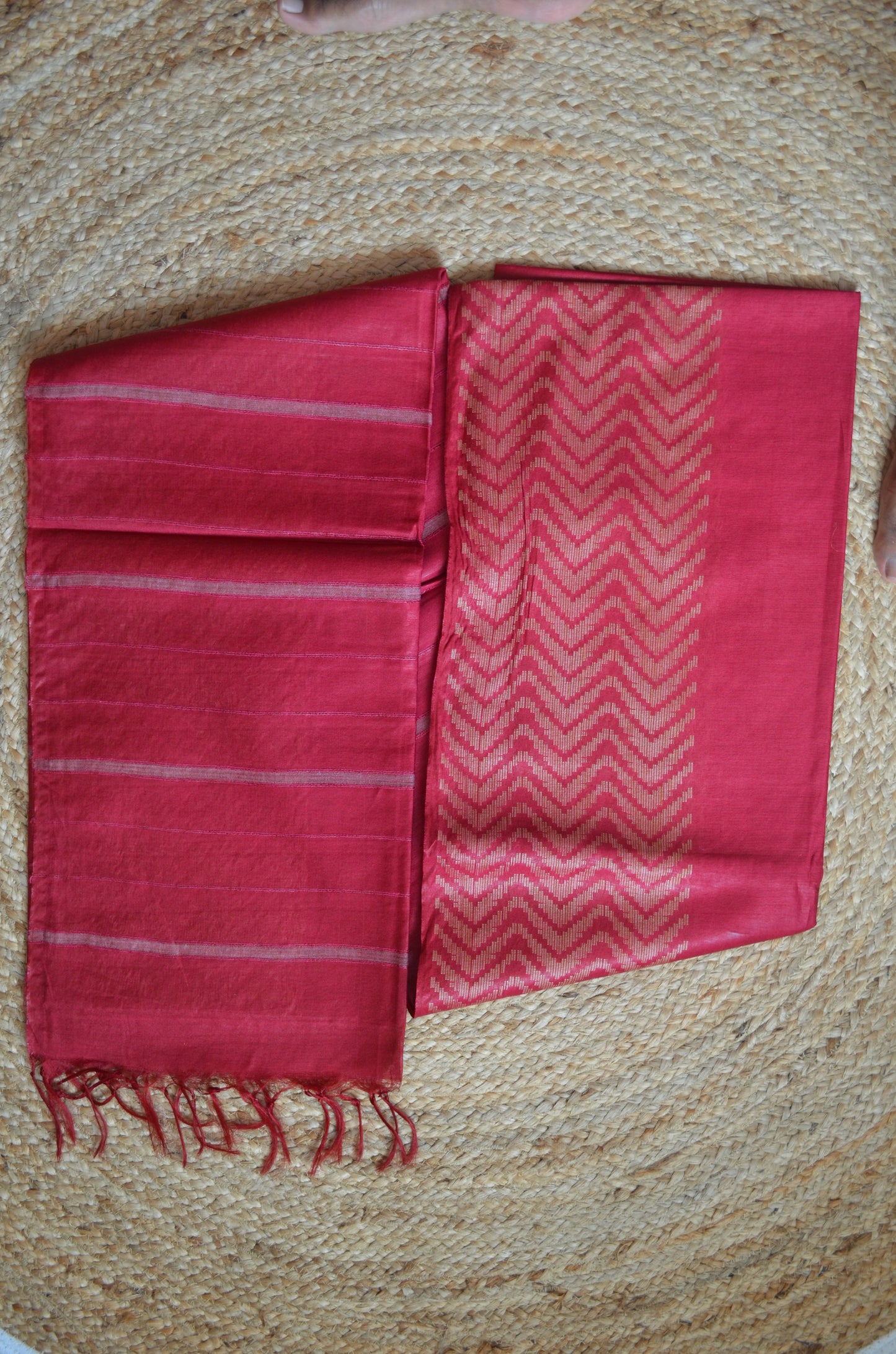 Rouge Contemporary Thread Work Vegan Silk Handloom Saree
