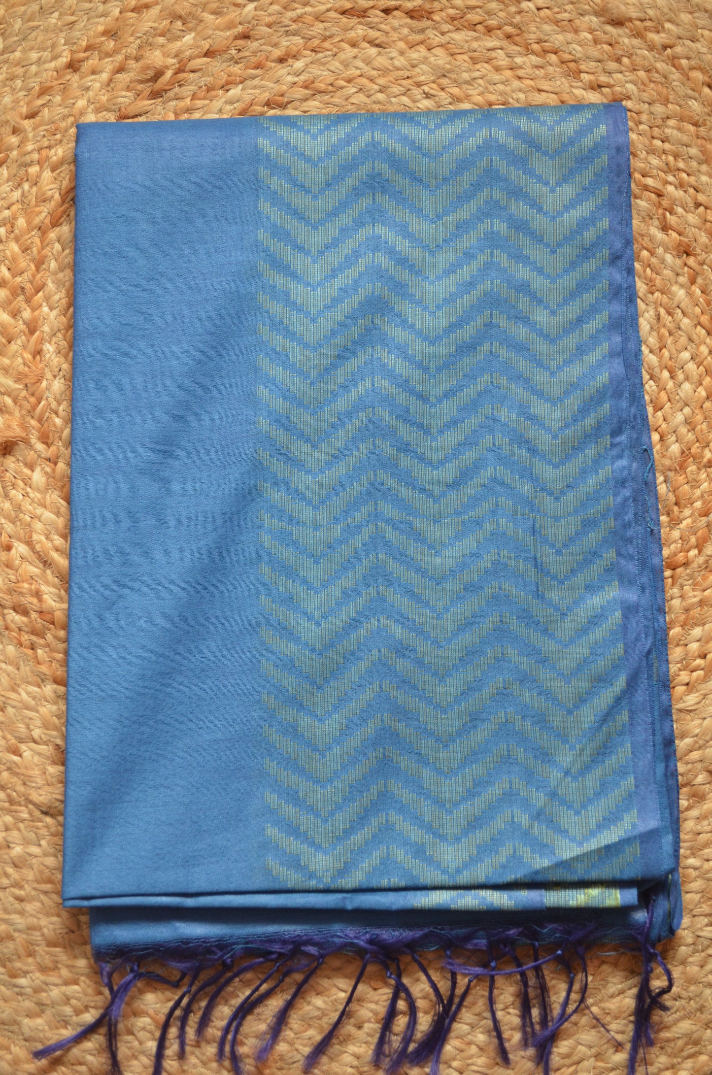 Indigo Blue Contemporary Thread Work Vegan Silk Handloom Saree