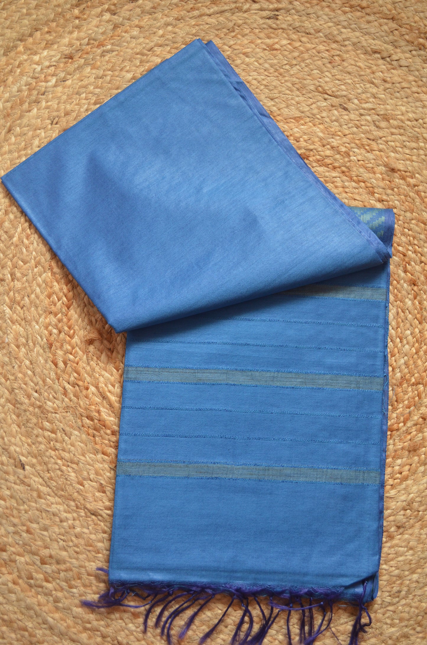 Indigo Blue Contemporary Thread Work Vegan Silk Handloom Saree