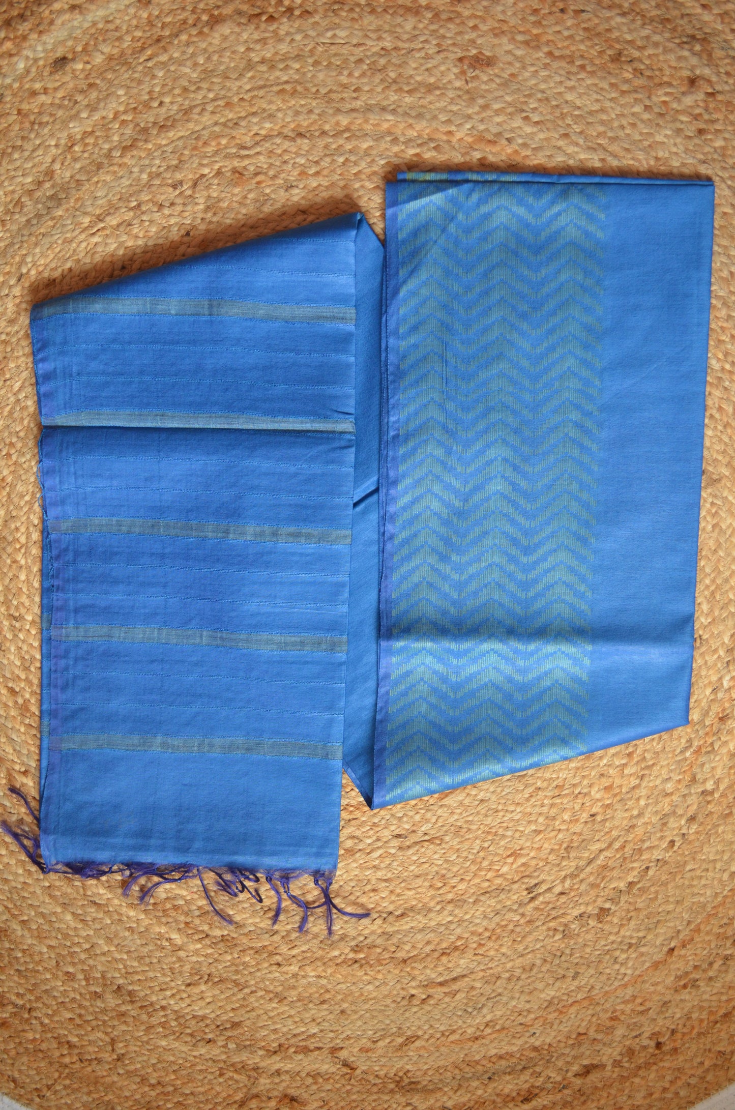 Indigo Blue Contemporary Thread Work Vegan Silk Handloom Saree