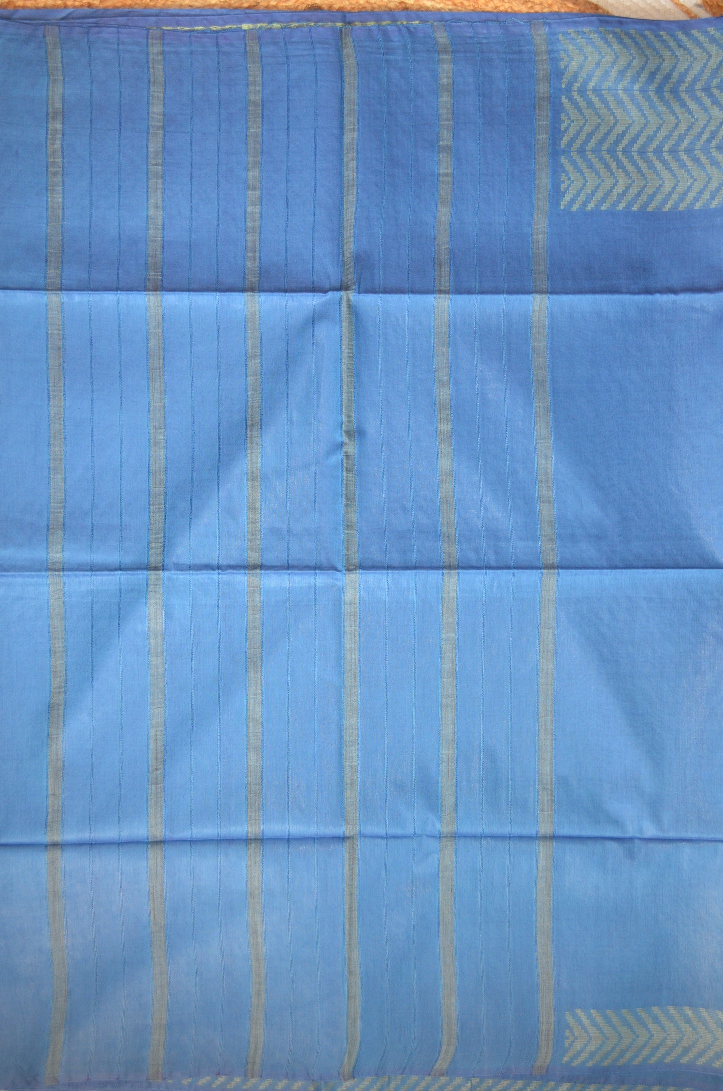 Indigo Blue Contemporary Thread Work Vegan Silk Handloom Saree