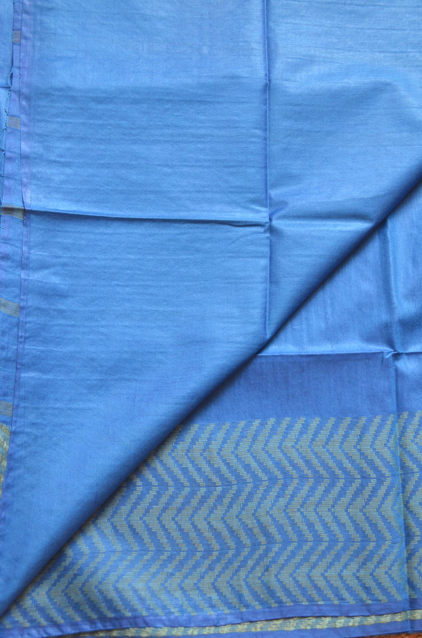 Indigo Blue Contemporary Thread Work Vegan Silk Handloom Saree
