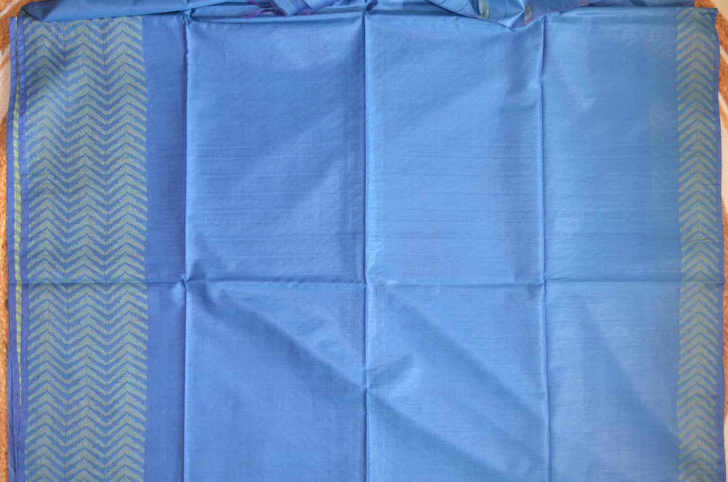 Indigo Blue Contemporary Thread Work Vegan Silk Handloom Saree