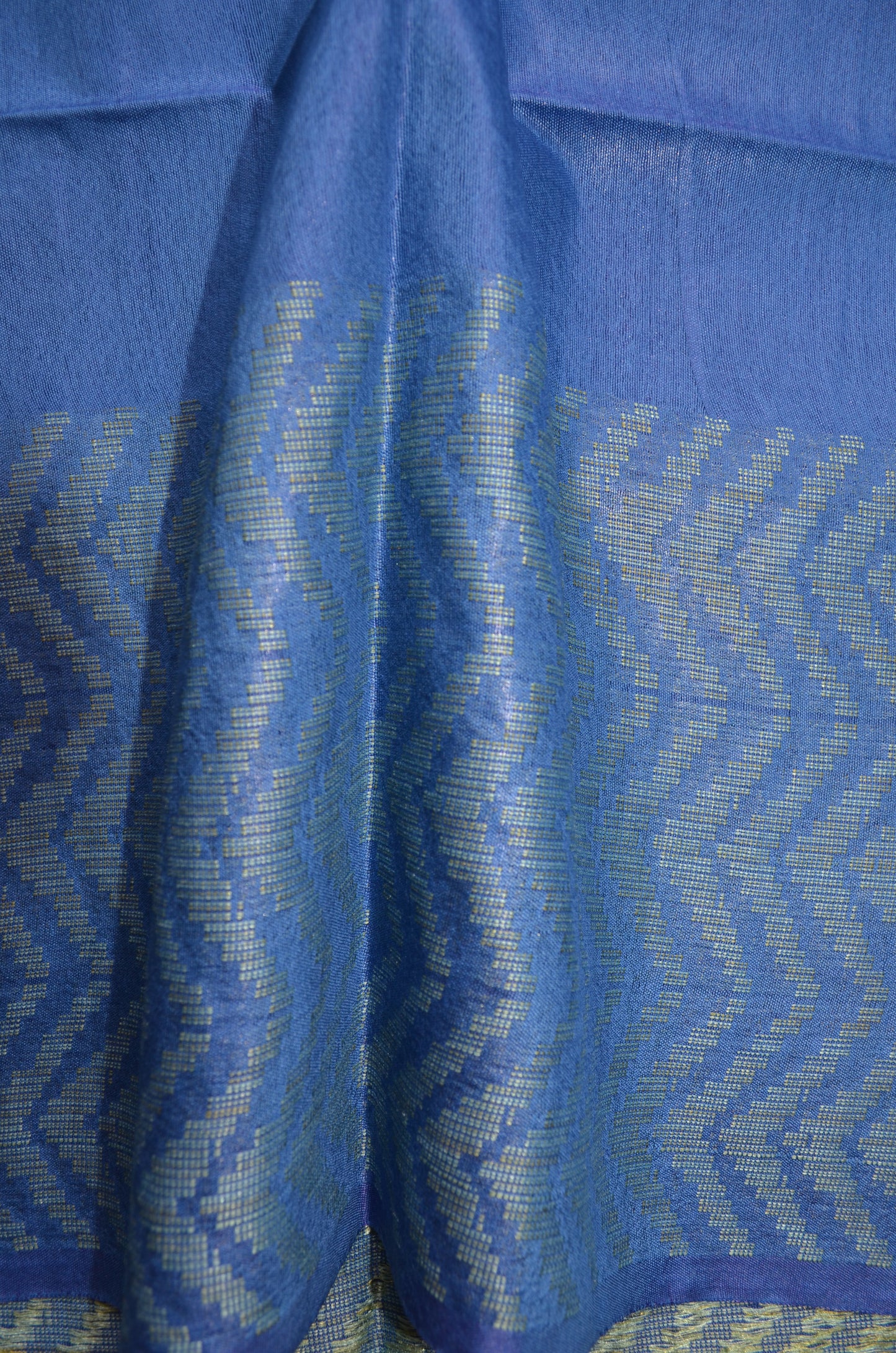 Indigo Blue Contemporary Thread Work Vegan Silk Handloom Saree