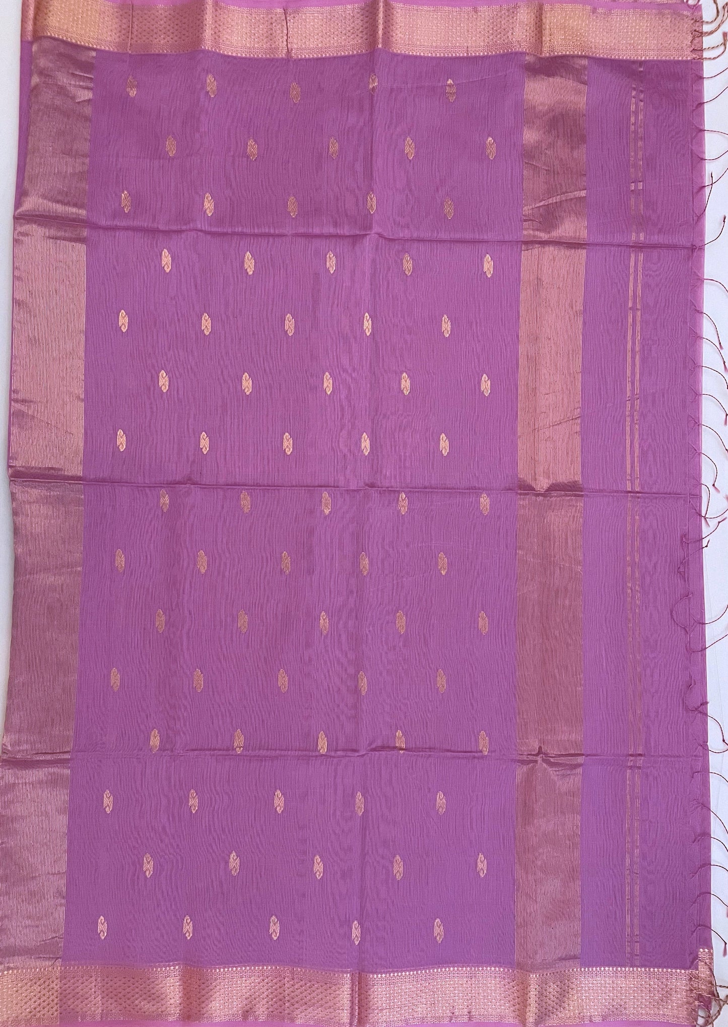 Mauve Maheshwari Pure Silk Handloom Saree with Metal Zari