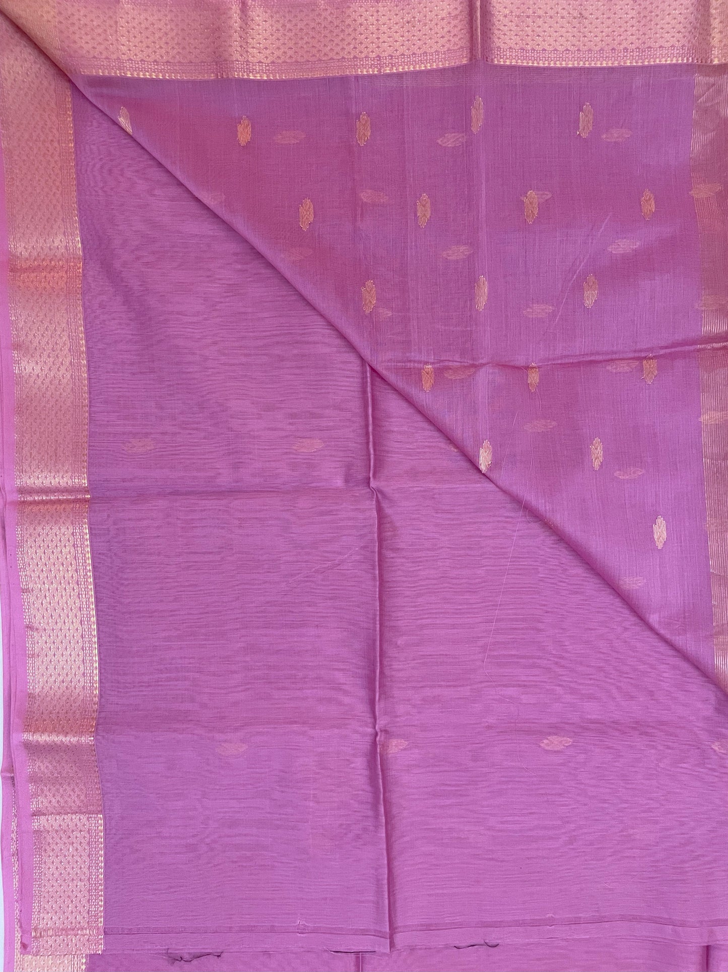 Mauve Maheshwari Pure Silk Handloom Saree with Metal Zari
