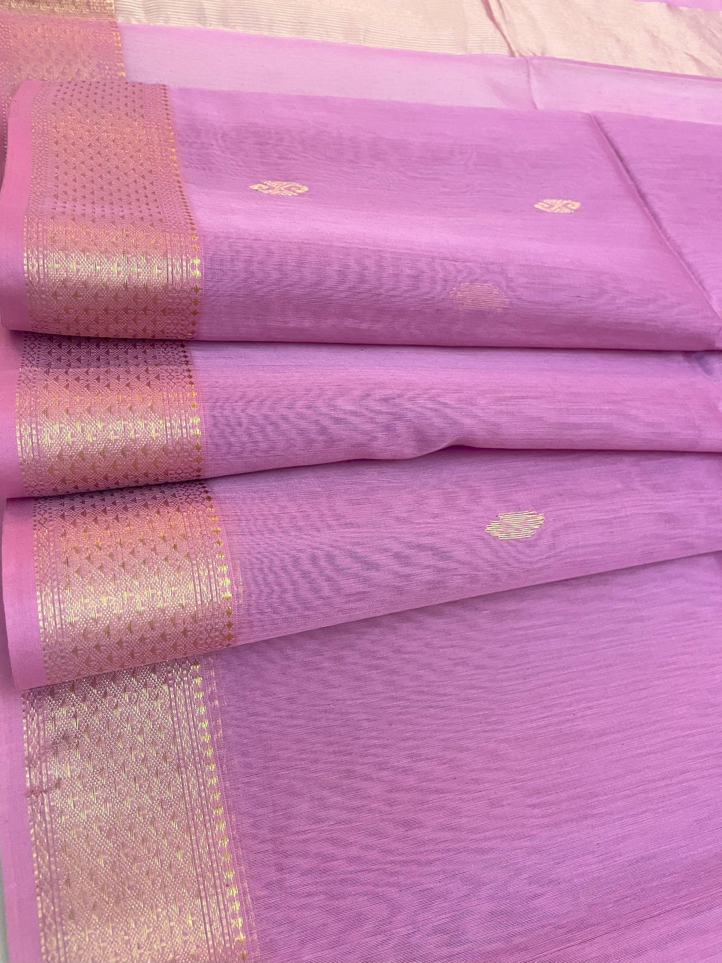 Mauve Maheshwari Pure Silk Handloom Saree with Metal Zari