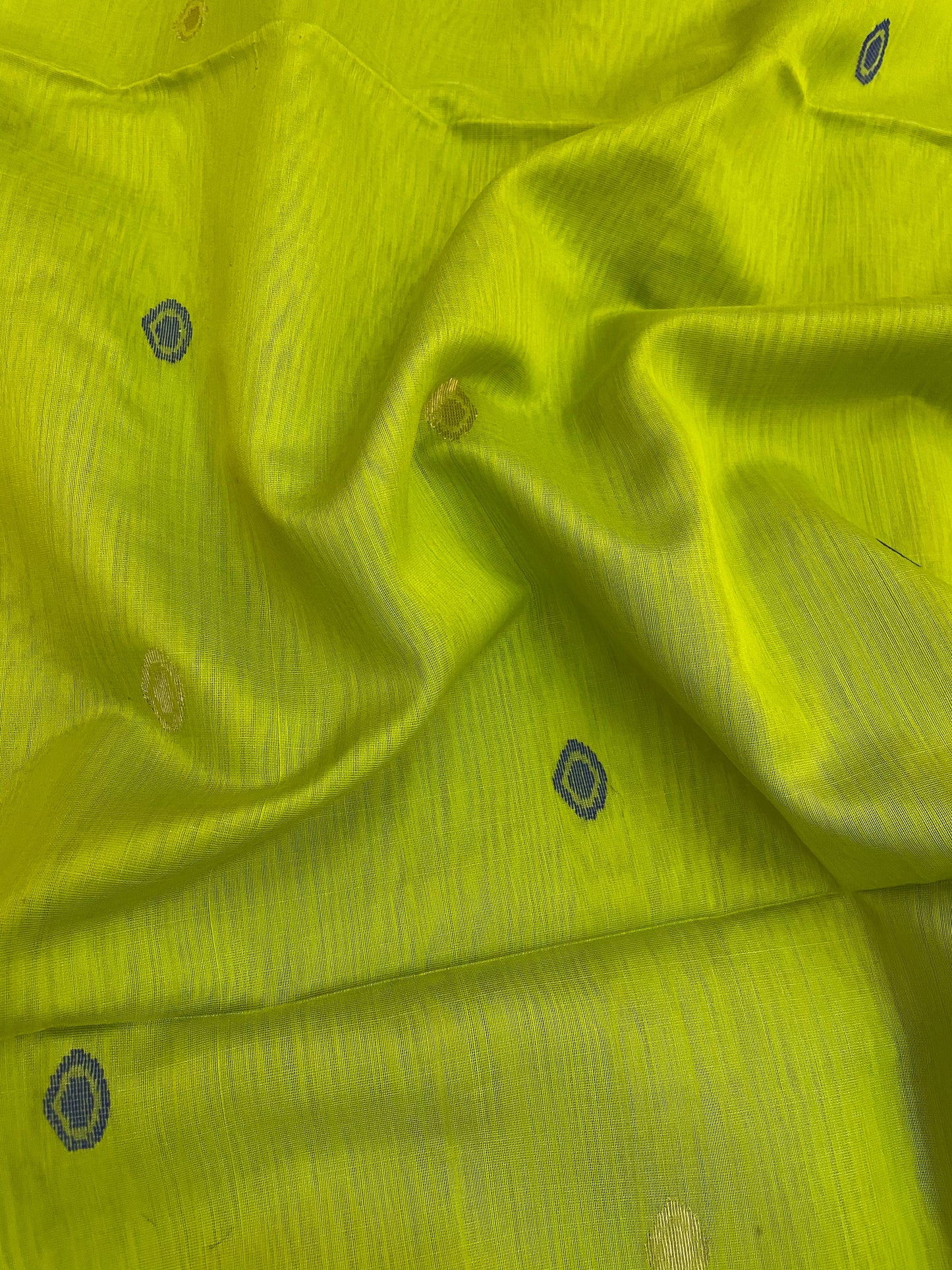 Lime Maheshwari Pure Silk Handloom Saree with Metal Zari
