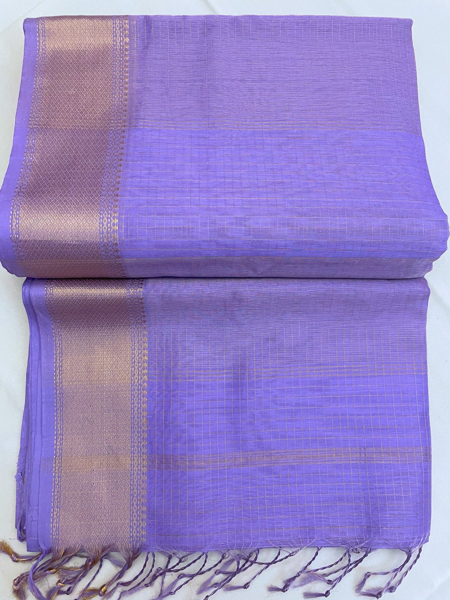 Lavender Maheshwari Pure Silk Handloom Saree with Metal Zari Checks