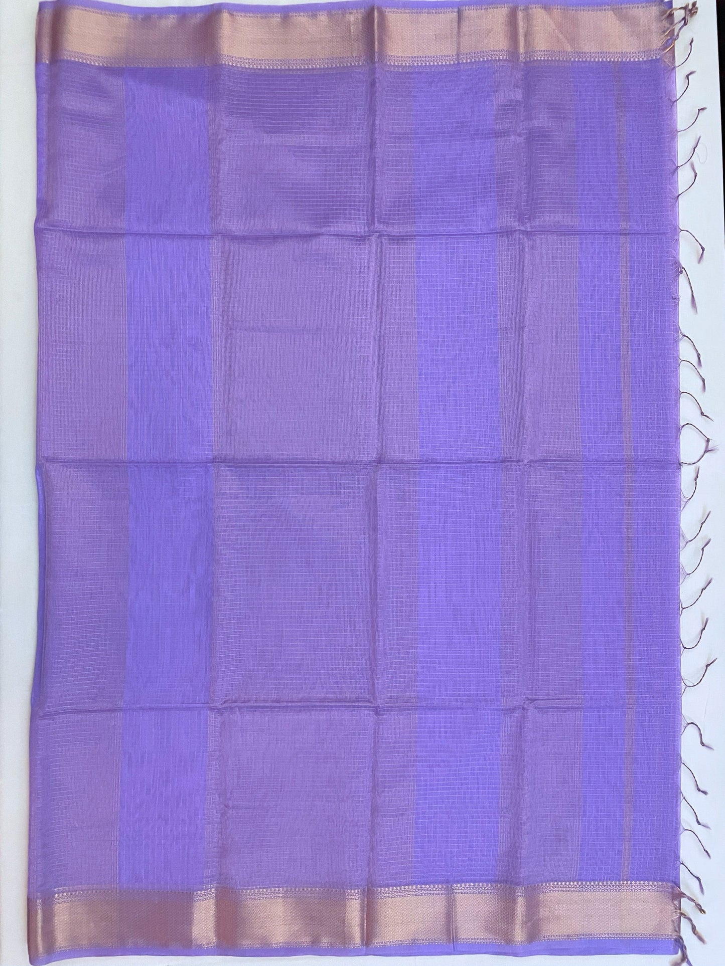 Lavender Maheshwari Pure Silk Handloom Saree with Metal Zari Checks