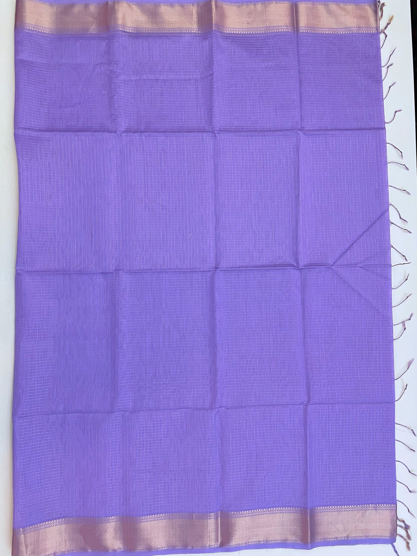 Lavender Maheshwari Pure Silk Handloom Saree with Metal Zari Checks
