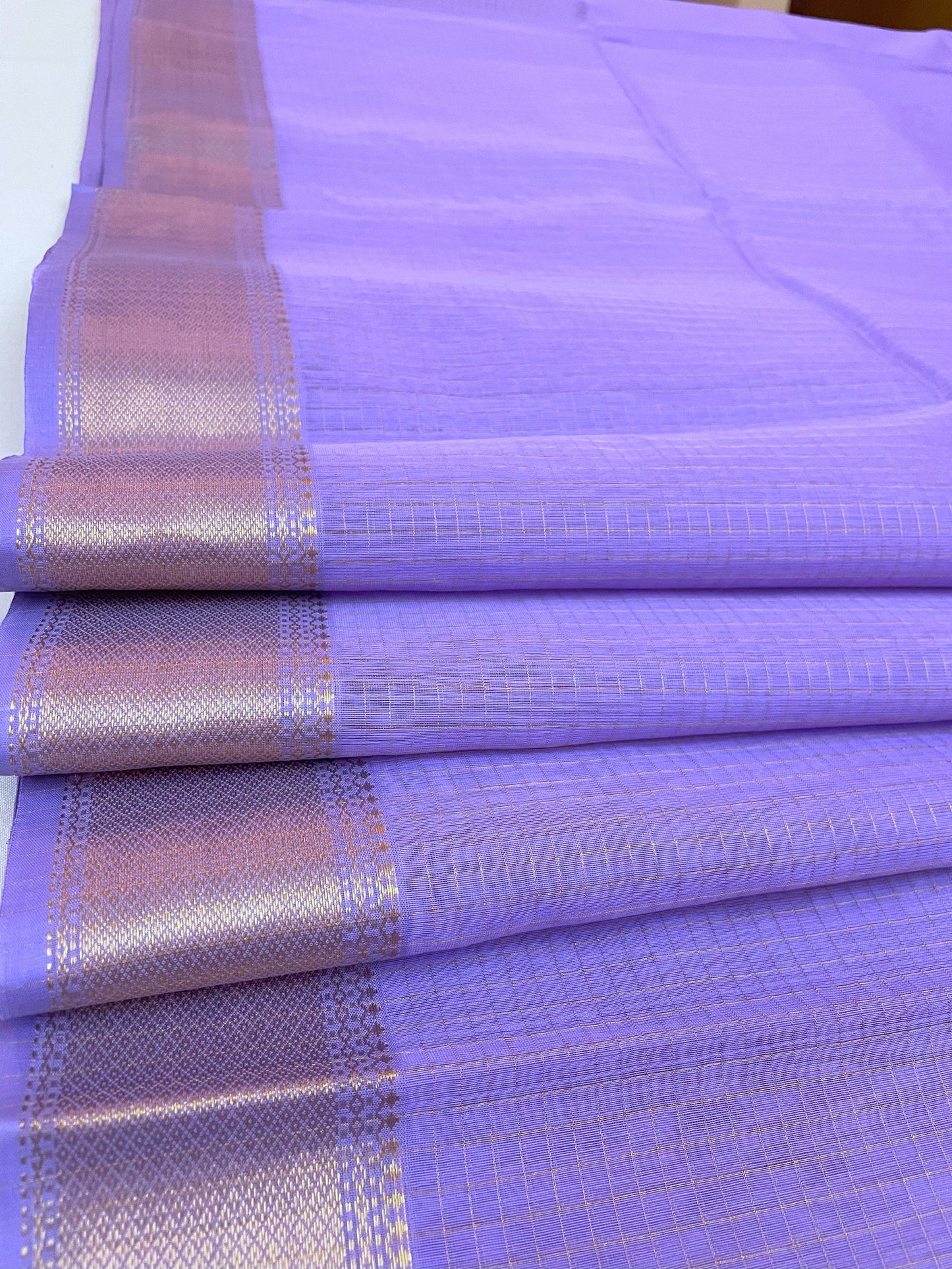 Lavender Maheshwari Pure Silk Handloom Saree with Metal Zari Checks