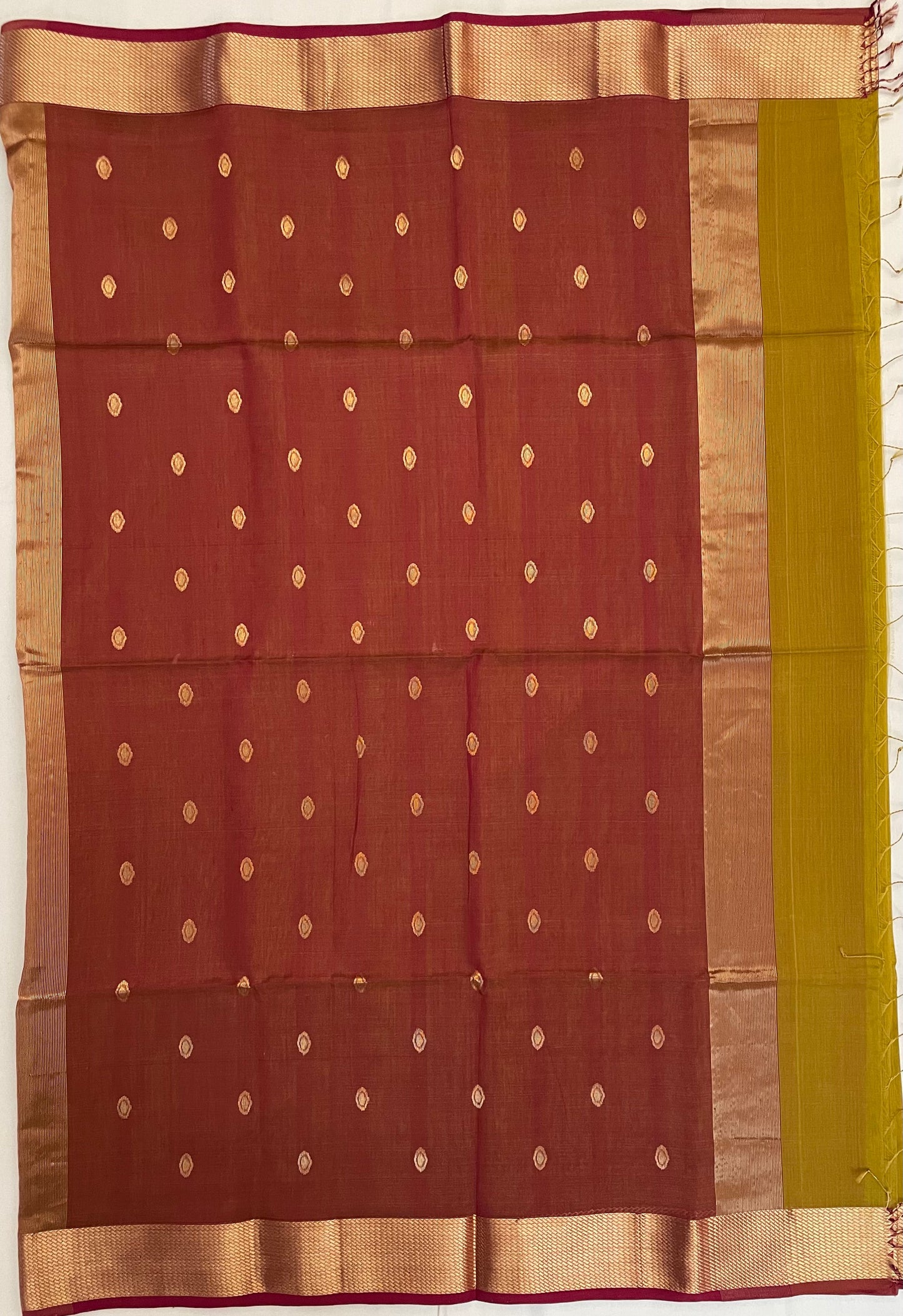 Mustard Maheshwari Pure Silk Handloom Saree with Metal Zari