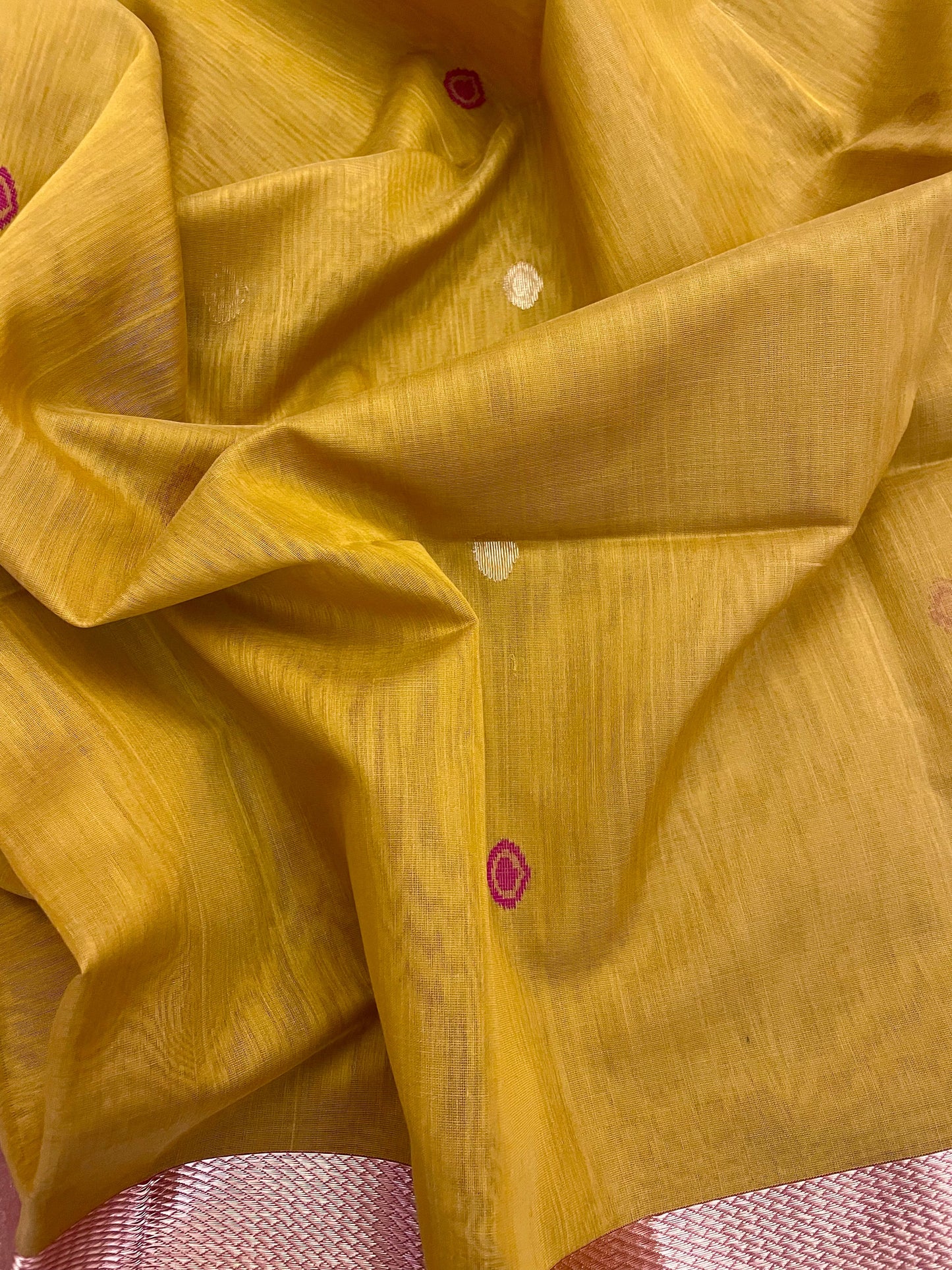 Mustard Maheshwari Pure Silk Handloom Saree with Metal Zari