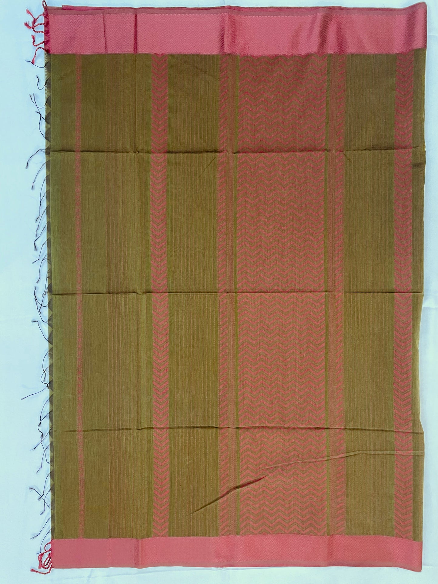 Mehndi Maheshwari Pure Silk Handloom Saree with Thread Zari