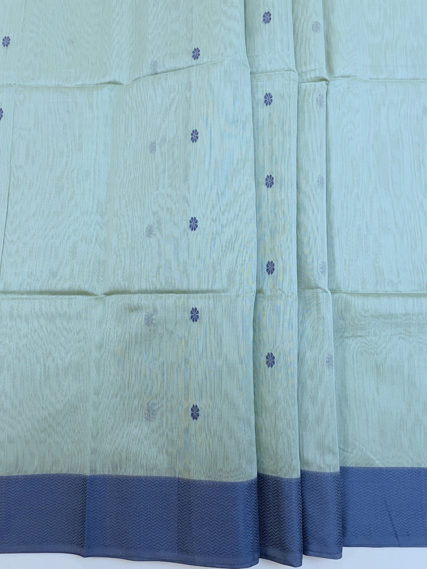 Light Teal Maheshwari Pure Silk Handloom Saree with Thread Zari
