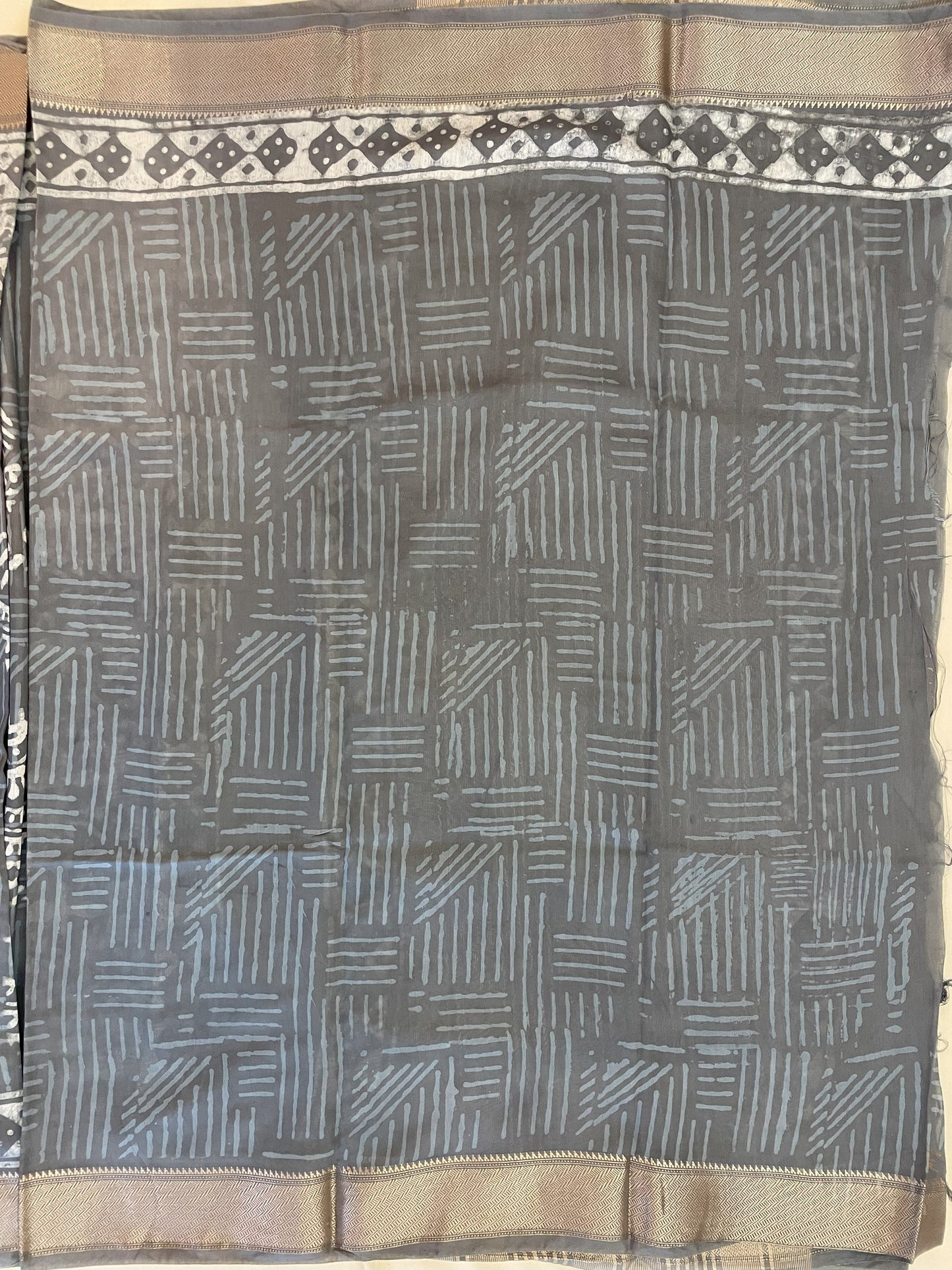 Slate Maheshwari Dabu Block Print Vegan Silk Handloom Saree